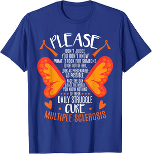 MS Multiple Sclerosis Awareness Orange Ribbon MS Awareness - -Adults - Black - Short Sleeve - Small - Classic Fit - Cotton 60%, Polyester 40% T-Shirt - T-Shirt | Royal