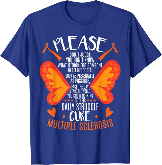 MS Multiple Sclerosis Awareness Orange Ribbon MS Awareness - -Adults - Black - Short Sleeve - Small - Classic Fit - Cotton 60%, Polyester 40% T-Shirt - T-Shirt | Royal
