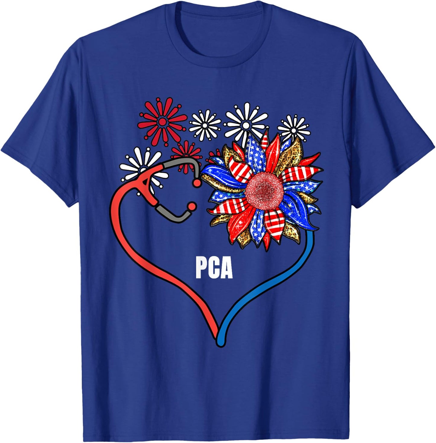 Sunflower Stethoscope PCA Fourth 4th Of July RN Women T-Shirt - T-Shirt | Royal