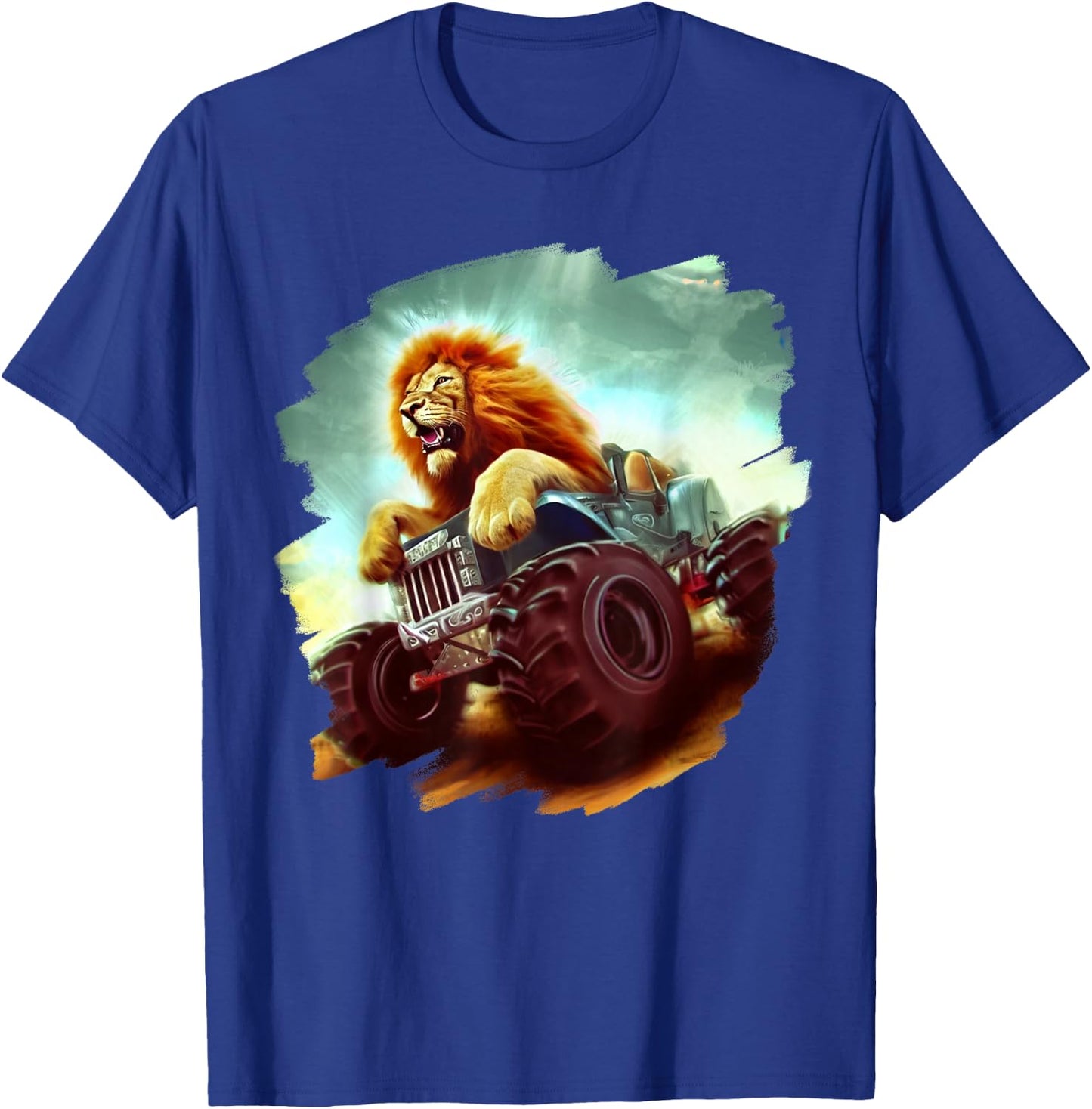 Lion Riding Monster Truck Cool Lion Monster Truck T-Shirt - T-Shirt | Royal
