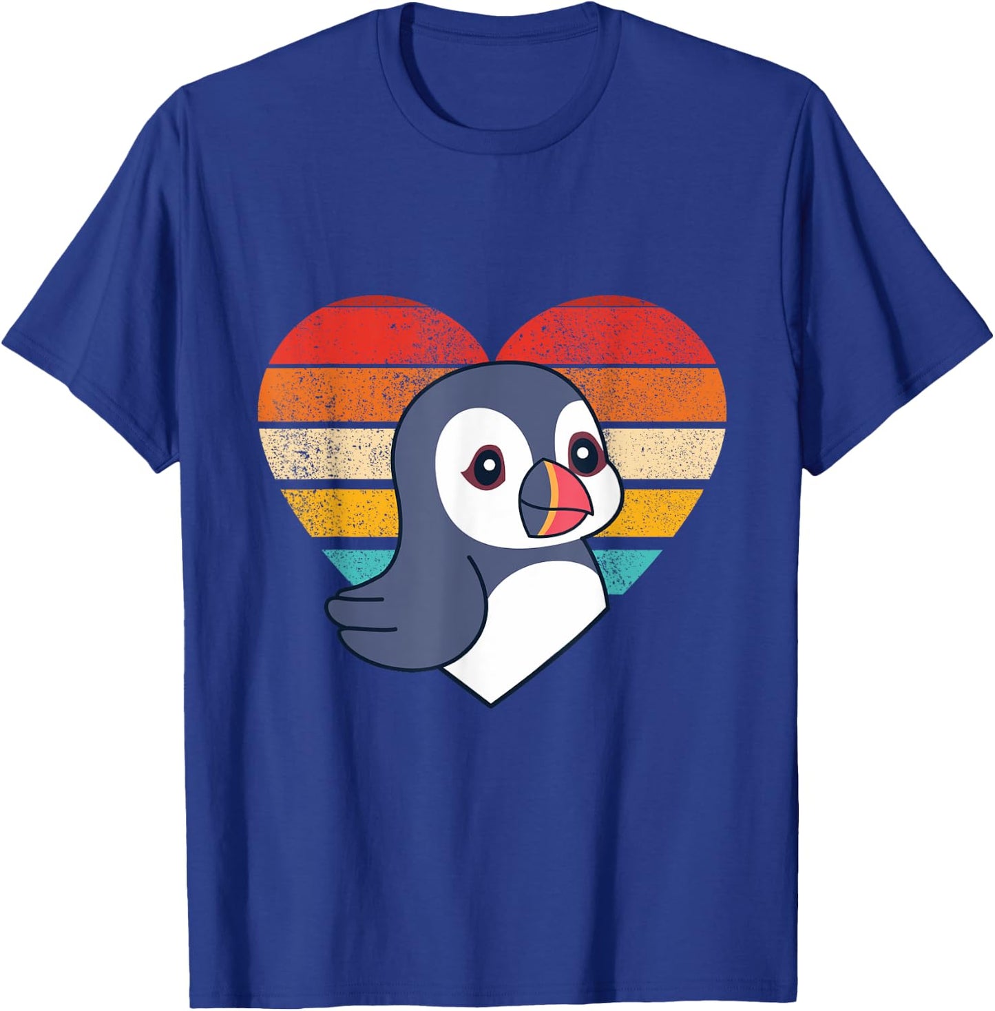 Cute Puffin Design Retro Heart Shape Vintage T-Shirt - T-Shirt | Royal