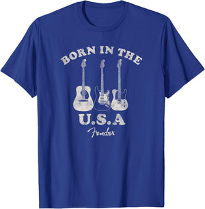 Fender Guitar Born in the USA Centered T-Shirt - T-Shirt | Royal
