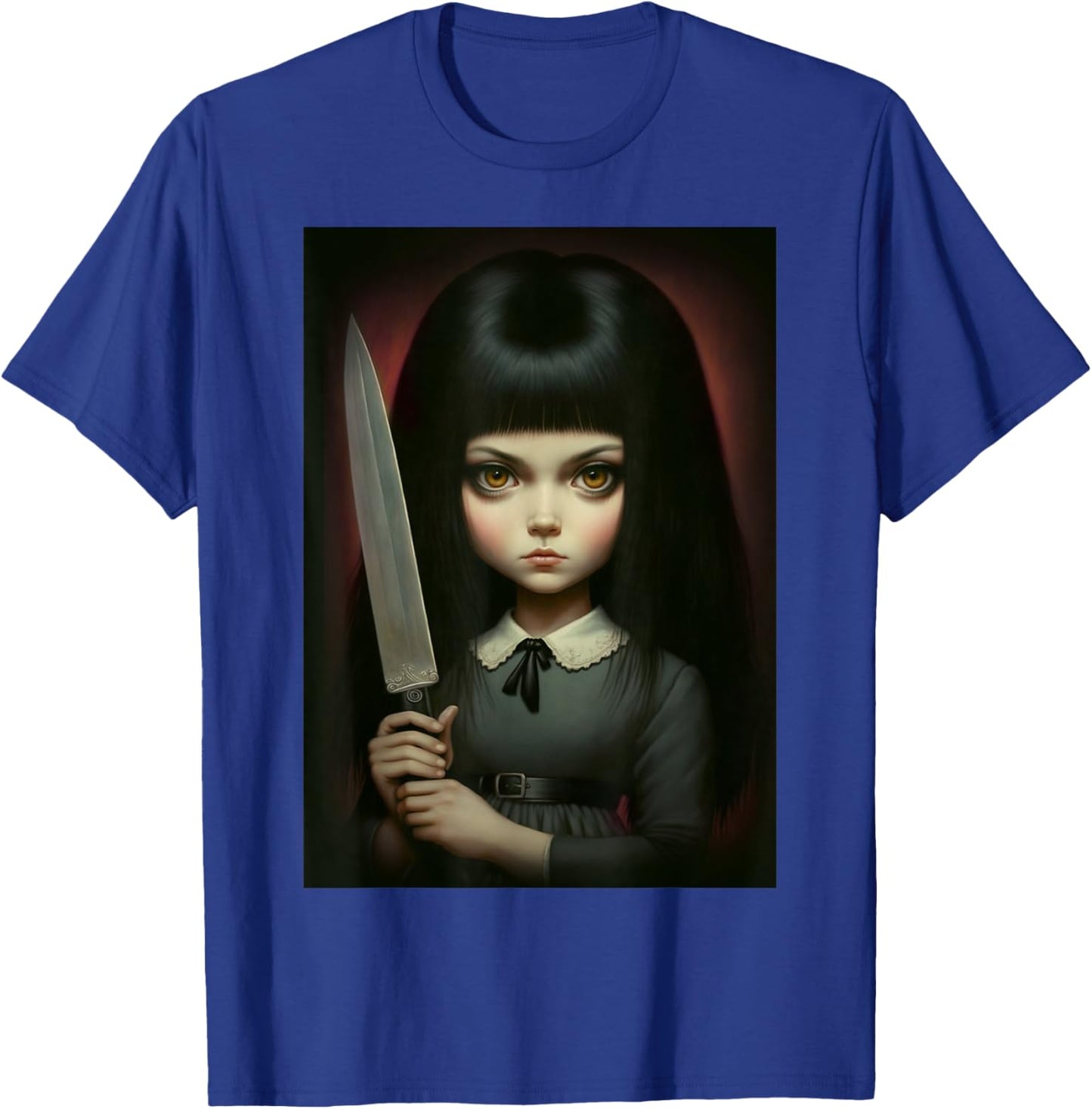Last Gasp Graphics Sinister Girl Holding Knife T-Shirt - T-Shirt | Royal