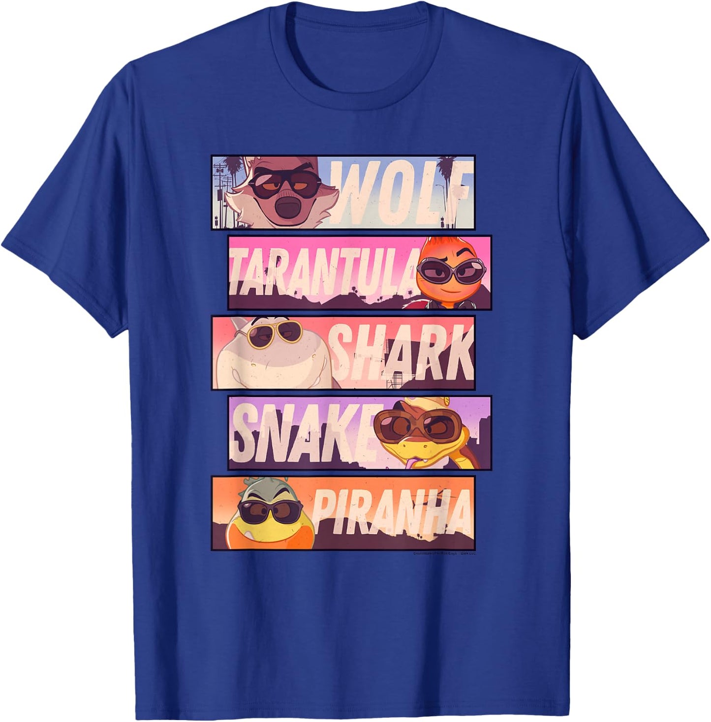 The Bad Guys Sunglasses Character Stacked Panels T-Shirt - T-Shirt | Royal