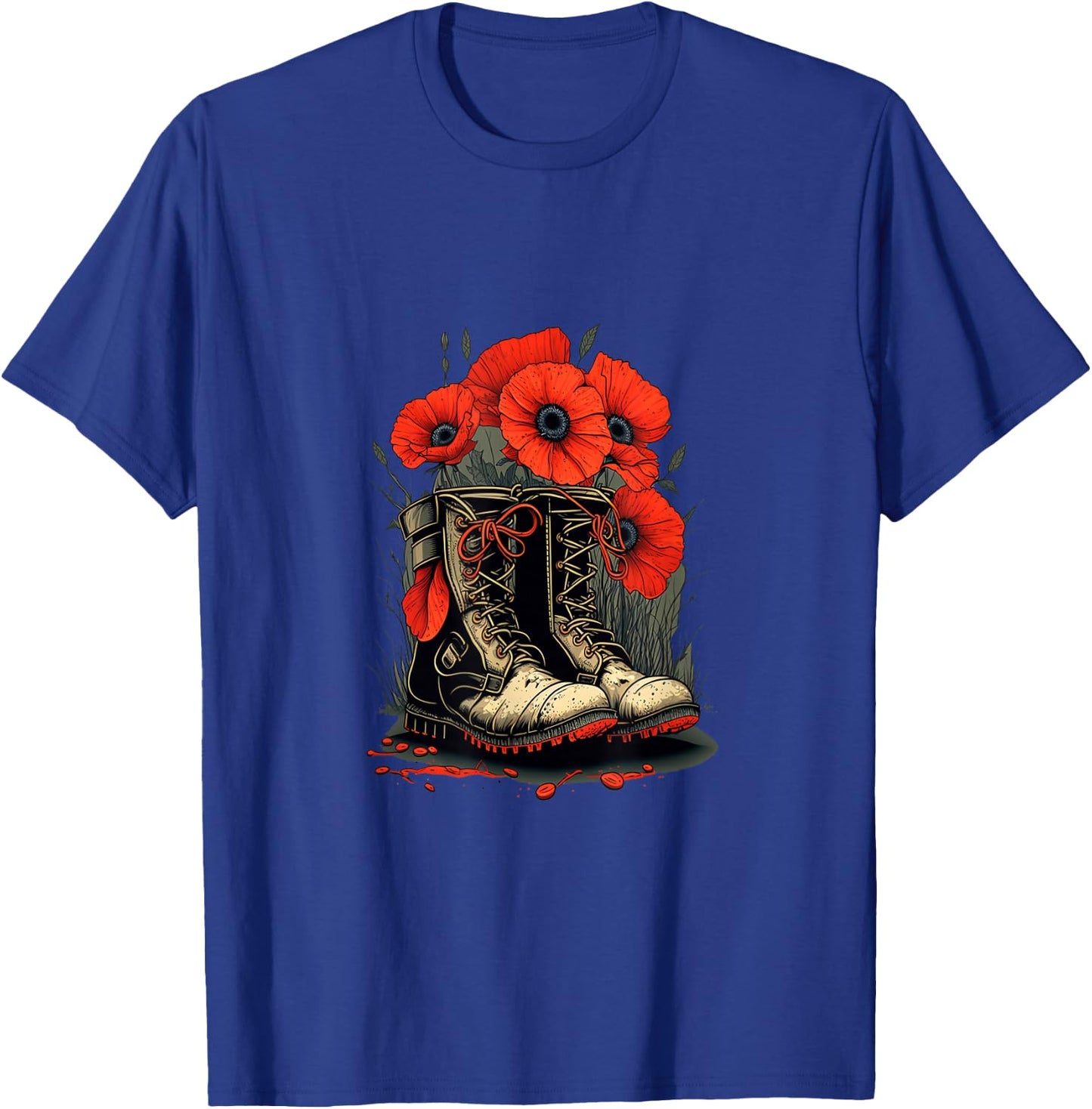 Memorial Day Red Poppy Flower Military Boots 4th of July T-Shirt - T-Shirt | Royal