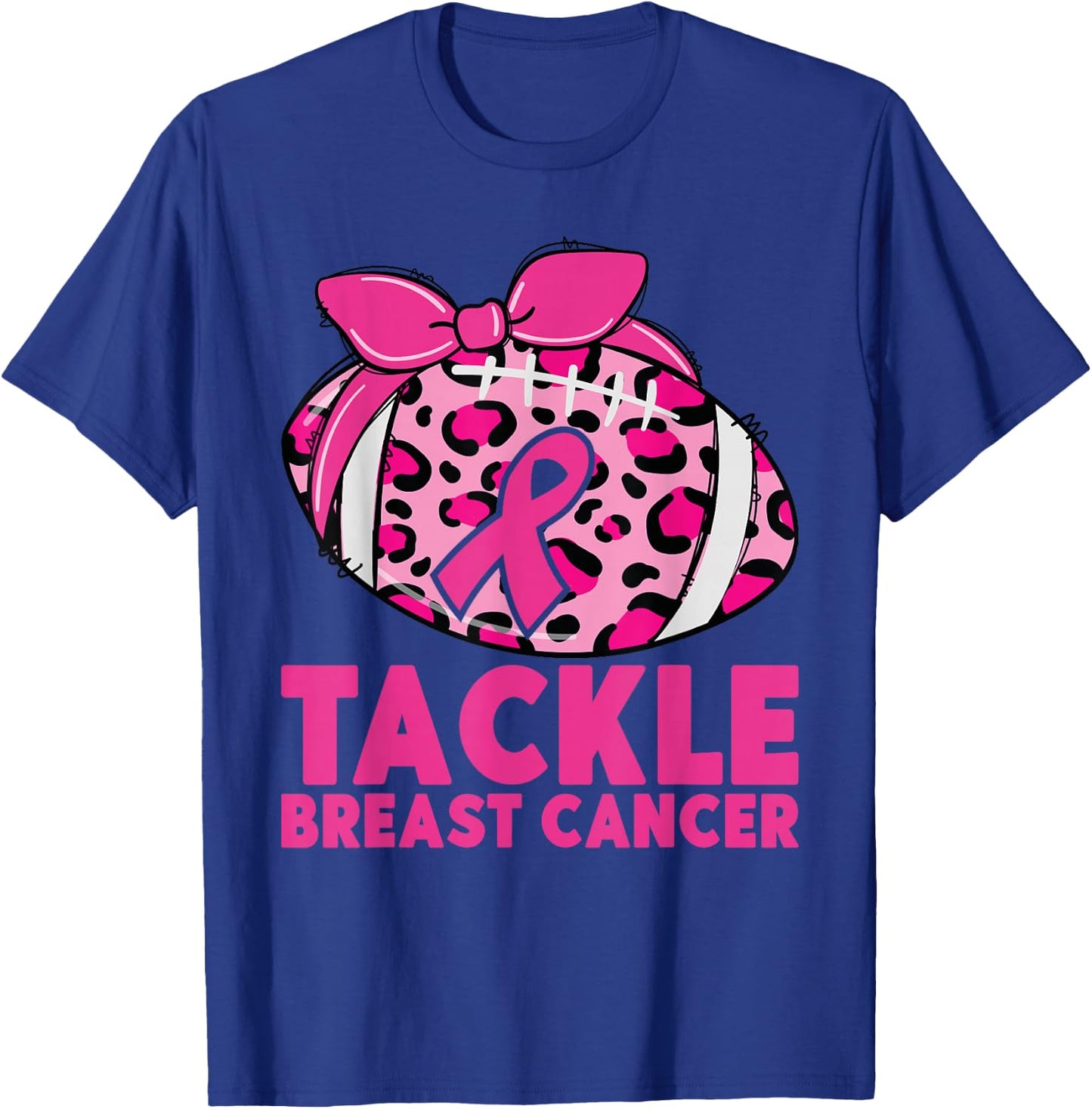 Tackle Breast Cancer Awareness Pink Ribbon Leopard Football T-Shirt - T-Shirt | Royal