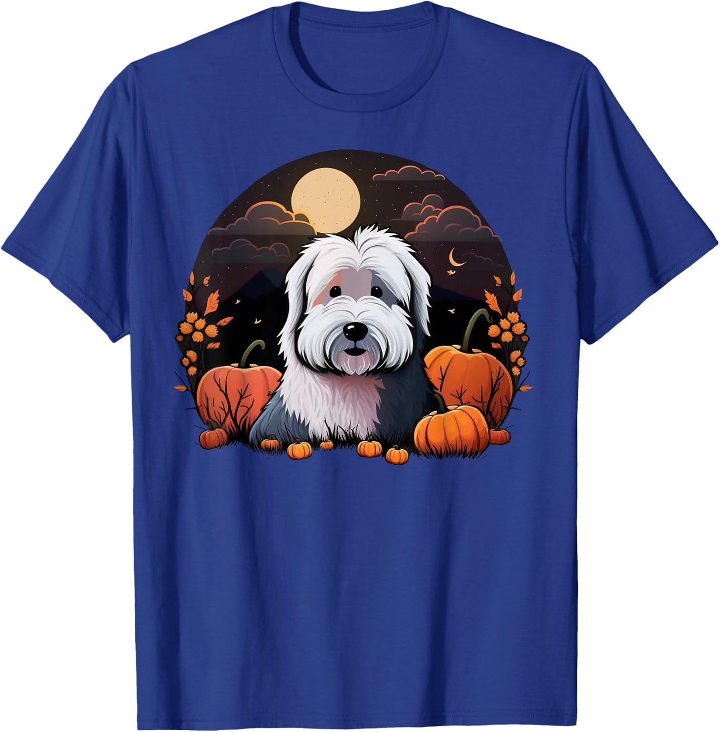 Pumpkin Bobtail costume on Old English Sheepdog Halloween T-Shirt - T-Shirt | Royal