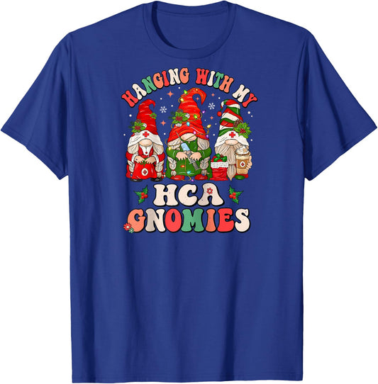 Hanging With My HCA Gnomies Christmas Healthcare Assistant Raglan Baseball T-Shirt - T-Shirt | Royal