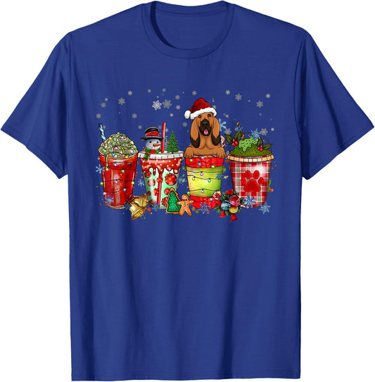 Cute Blood Hound Dog Christmas Coffee Pajamas Xmas T-Shirt - T-Shirt | Royal