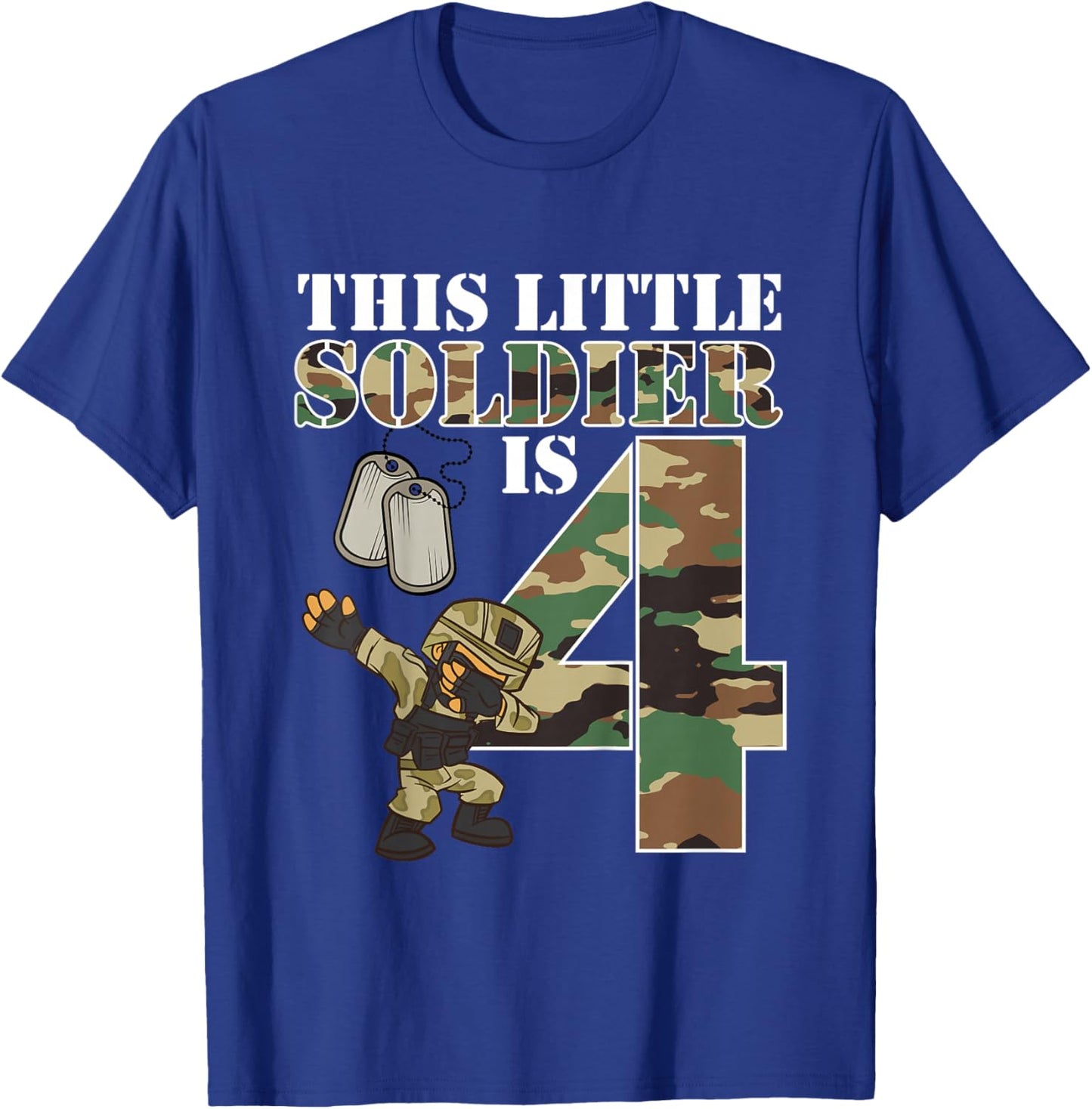 Kids 4 Years Old Boy Army Military 4th Birthday Kids T-Shirt - T-Shirt | Royal