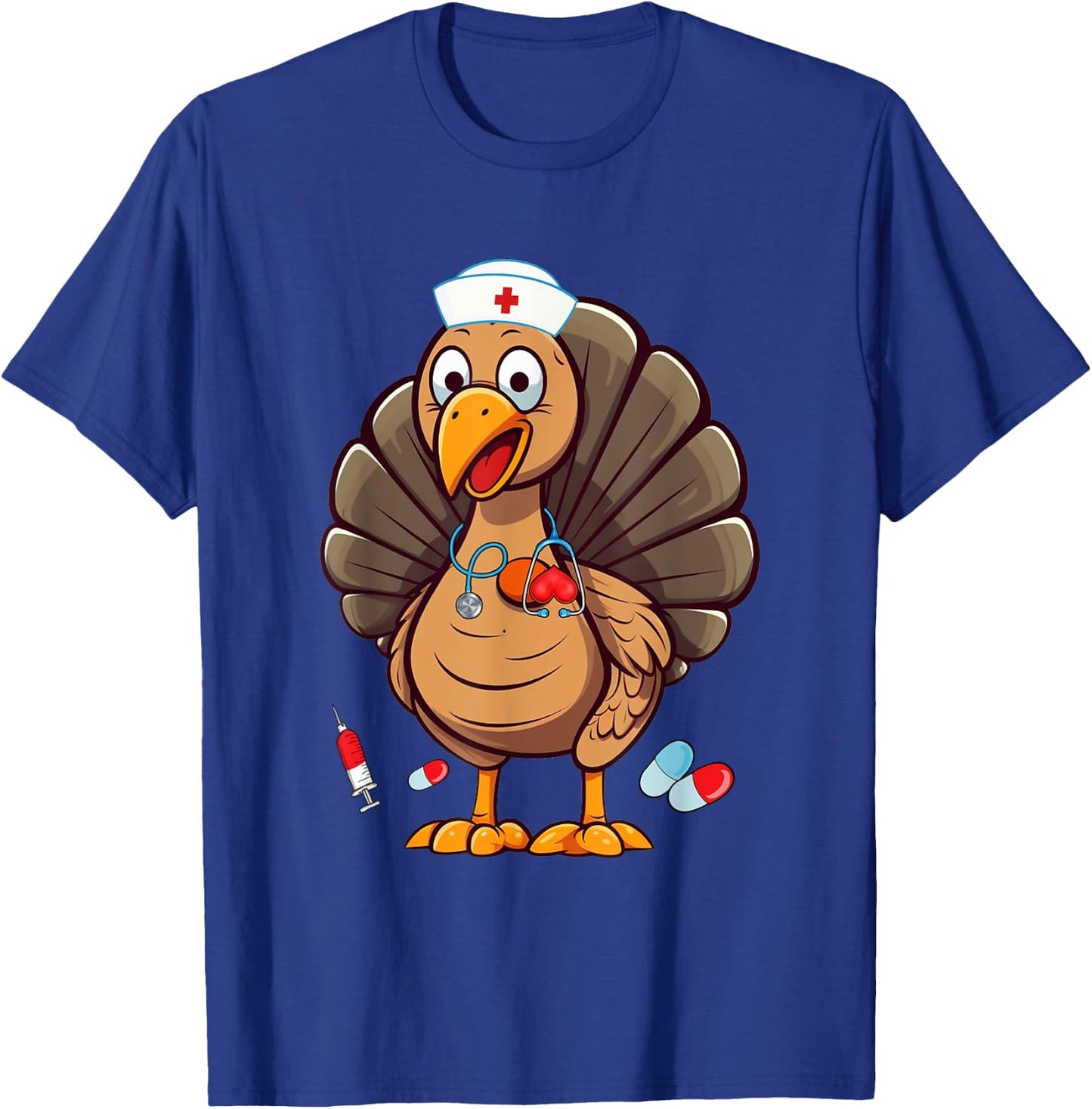 Turkey Nurse Stethoscope Thanksgiving Fall Scrub Top Women T-Shirt - T-Shirt | Royal