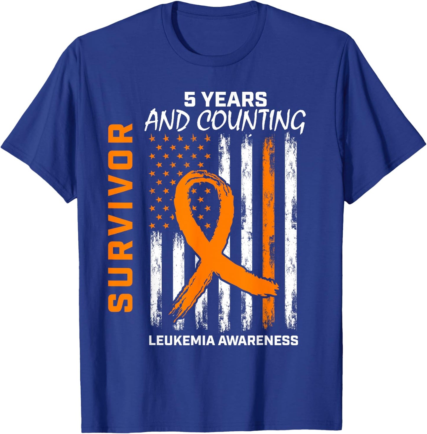 5 Year Leukemia Survivor Gifts American Flag Shirts Women Kids Men T-Shirt - T-Shirt | Royal