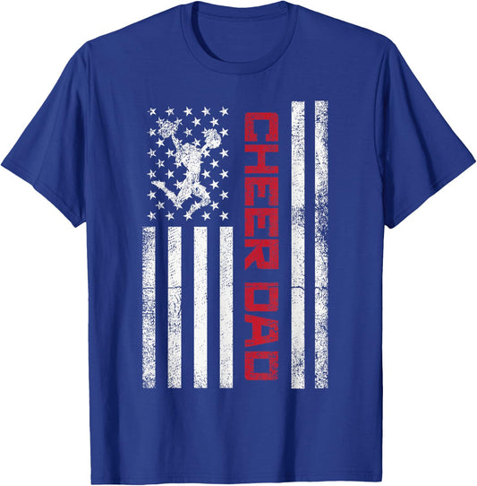 Funny Cheer Dad American US Flag Cheerleader Dad Father Team T-Shirt - T-Shirt | Royal