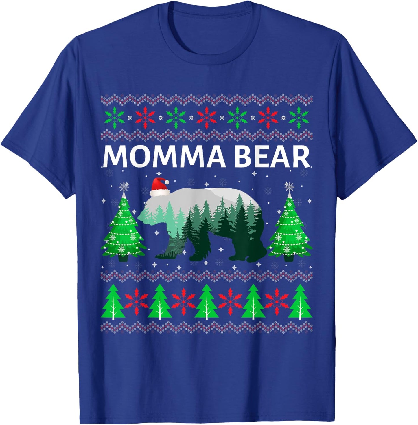 Family Matching Ugly Christmas Sweater Momma Bear Xmas T-Shirt - T-Shirt | Royal