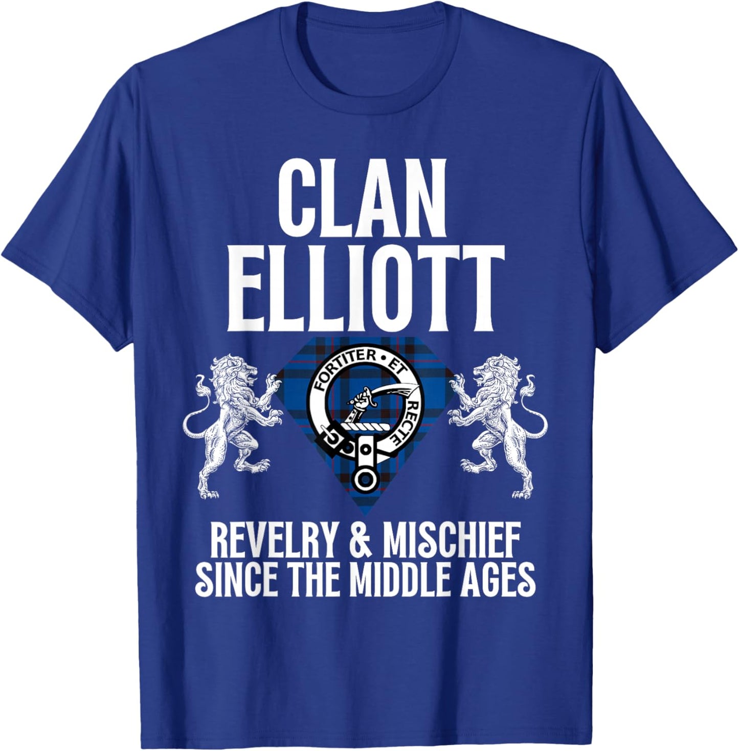 HighlandFour Elliott Clan Scottish Name Coat Of Arms Tartan Family Party T-Shirt - T-Shirt | Royal