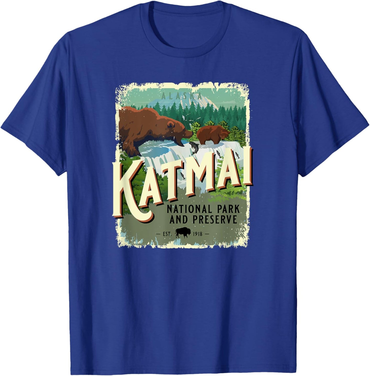 Katmai National Park and Preserve Alaska Brown Bear Souvenir T-Shirt - T-Shirt | Royal