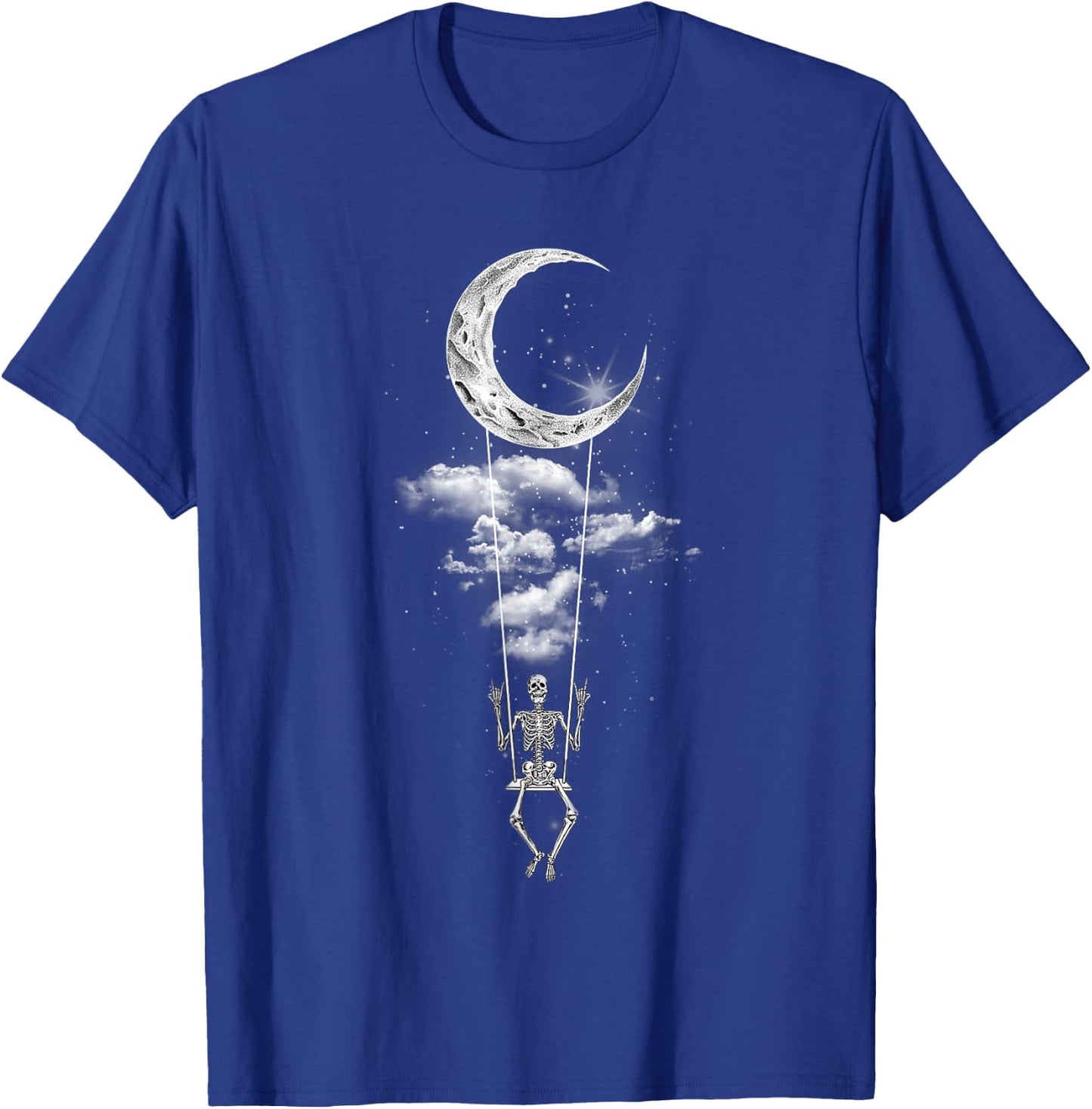 Skeleton Hand Rock On Moon Swing Funny Halloween T-Shirt - T-Shirt | Royal