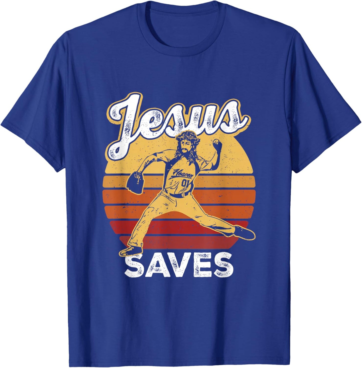 Retro Jesus a Saves Baseball Pitcher Fan Christian T-Shirt - T-Shirt | Royal