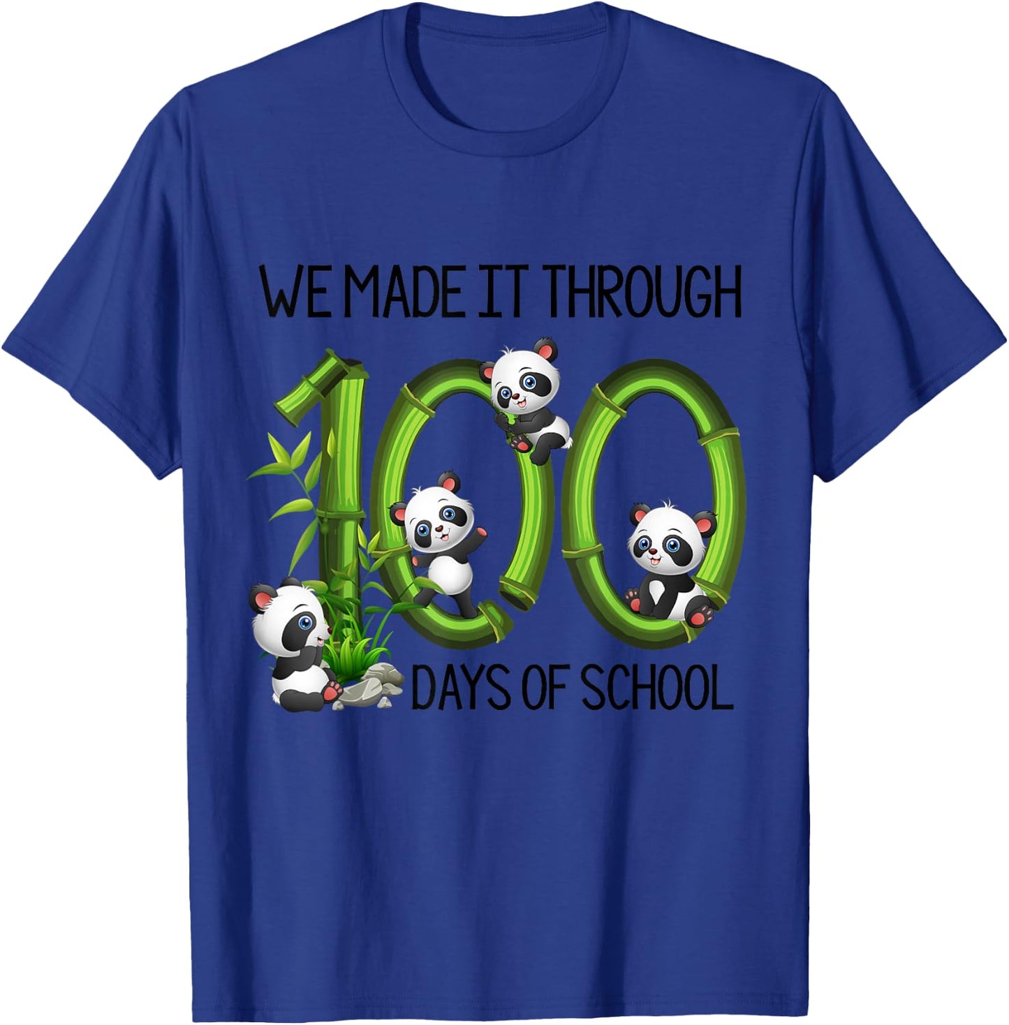 Cute Panda 100 Days Funny 100th Day Of School Kids Teacher T-Shirt - T-Shirt | Royal