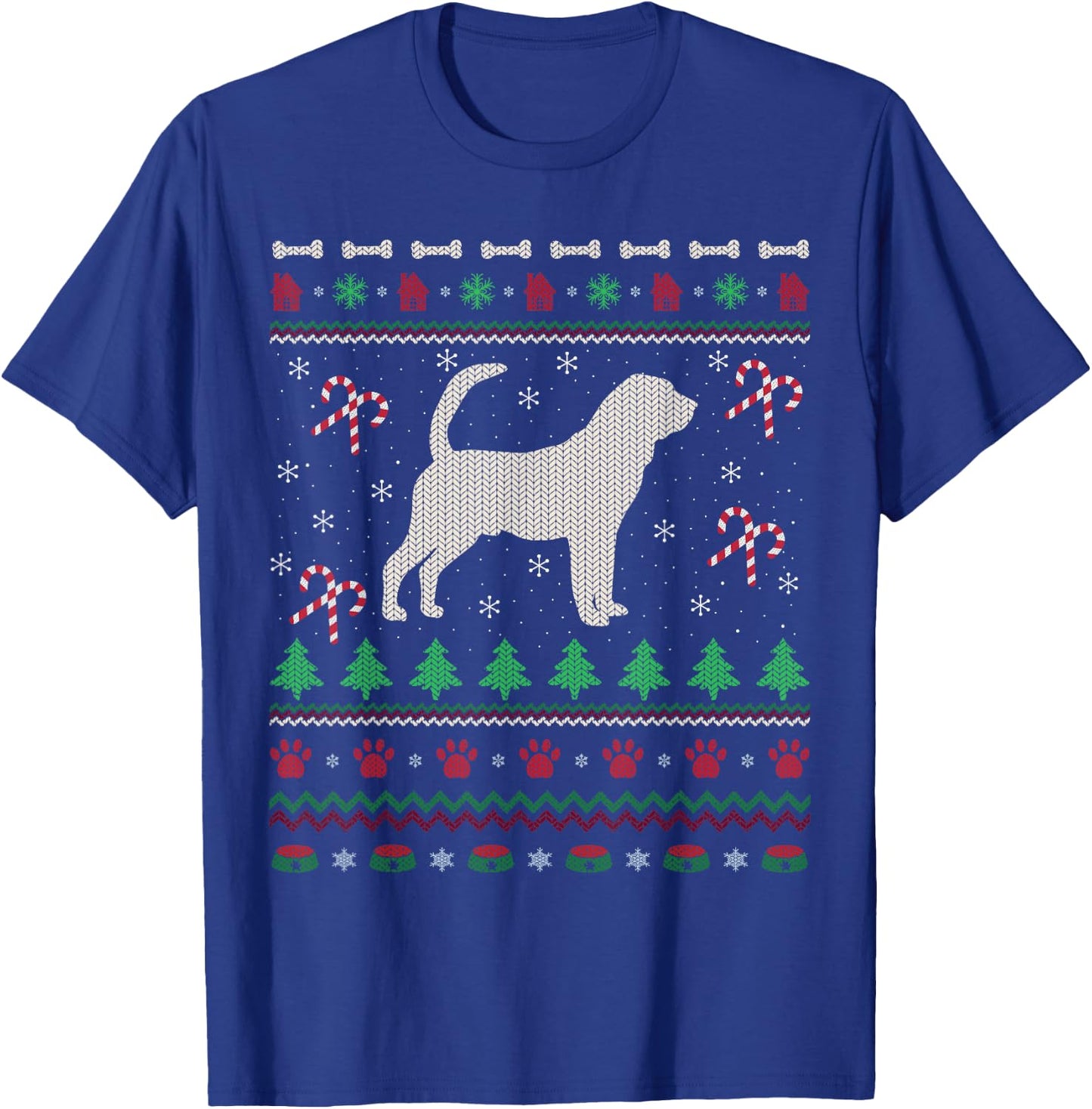 Ugly Xmas Sweater Style Santa Bloodhound Dog Christmas T-Shirt - T-Shirt | Royal