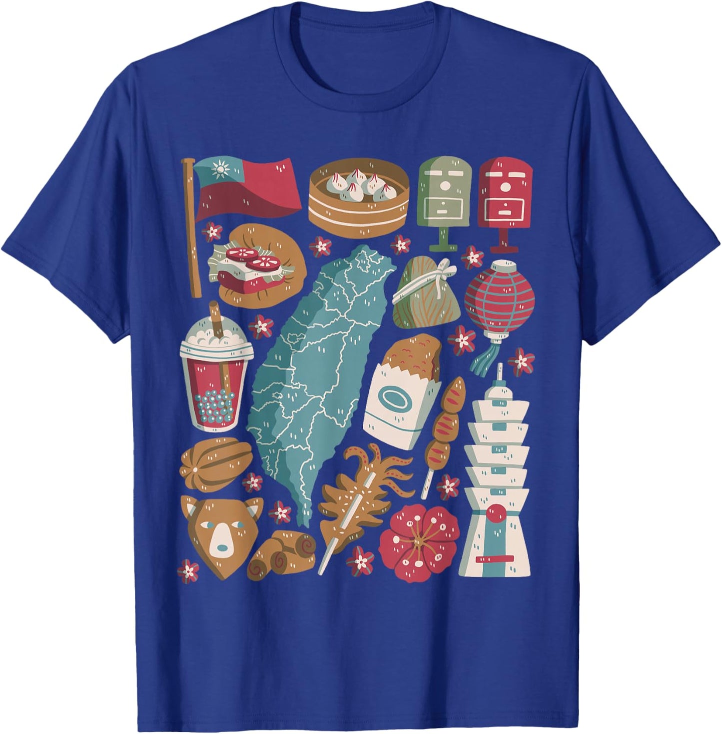 Taiwan Doodles Taipei Asia Bubble Tea Gua Bao T-Shirt - T-Shirt | Royal
