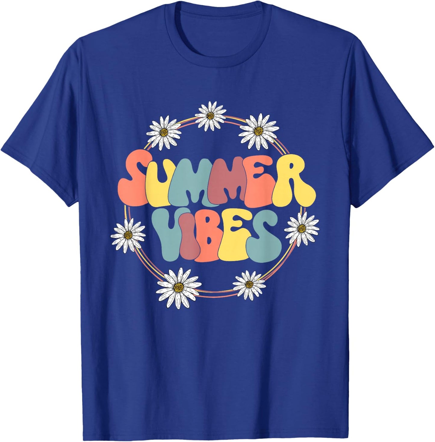 Retro Groovy Summer Vibes Sunflower Hello Summer Vacation T-Shirt - T-Shirt | Royal