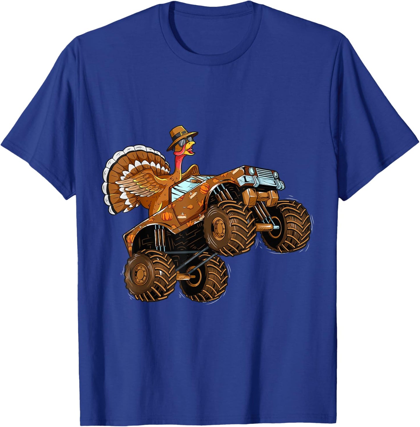 Thanksgiving Turkey Riding Monster Truck For Boys Girls Kids T-Shirt - T-Shirt | Royal