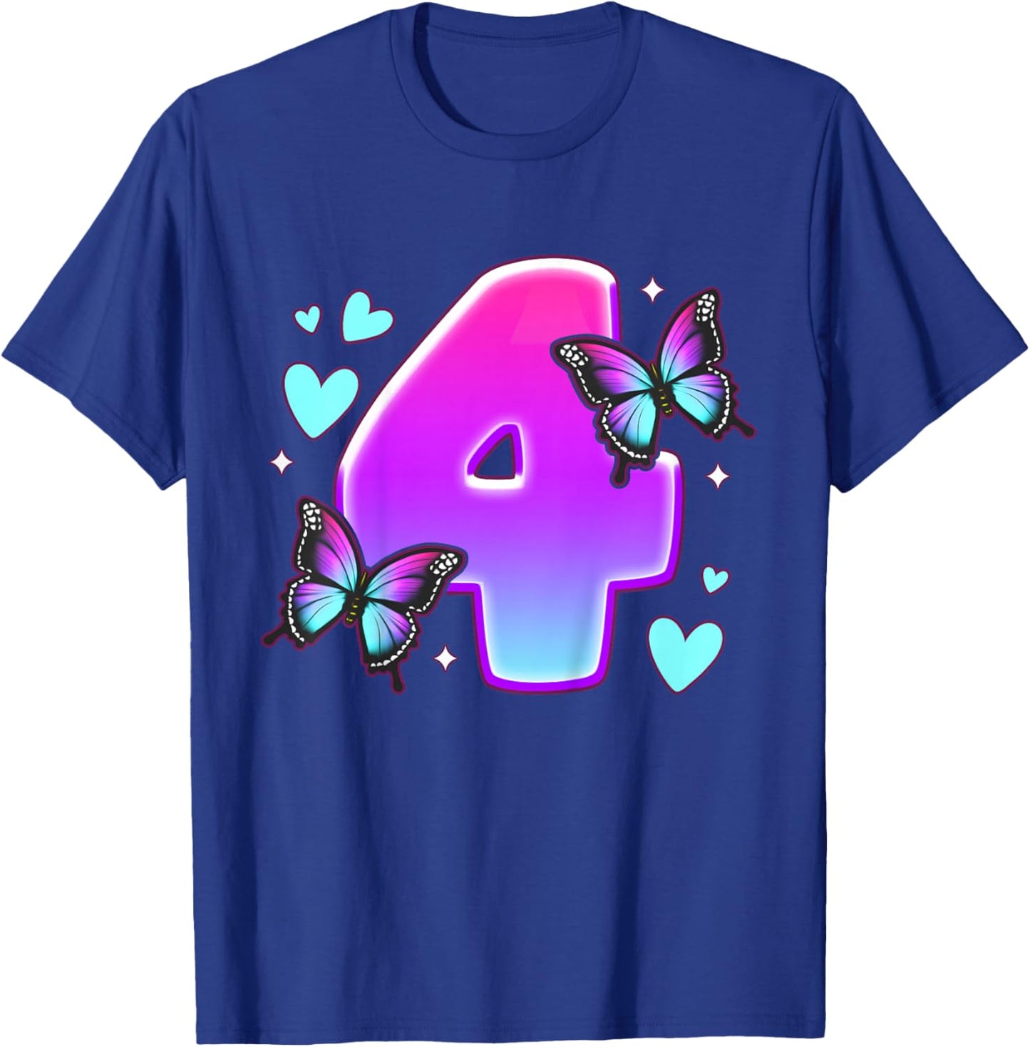 Birthday Girl 4 years, Butterflies and Number 4 T-Shirt - T-Shirt | Royal