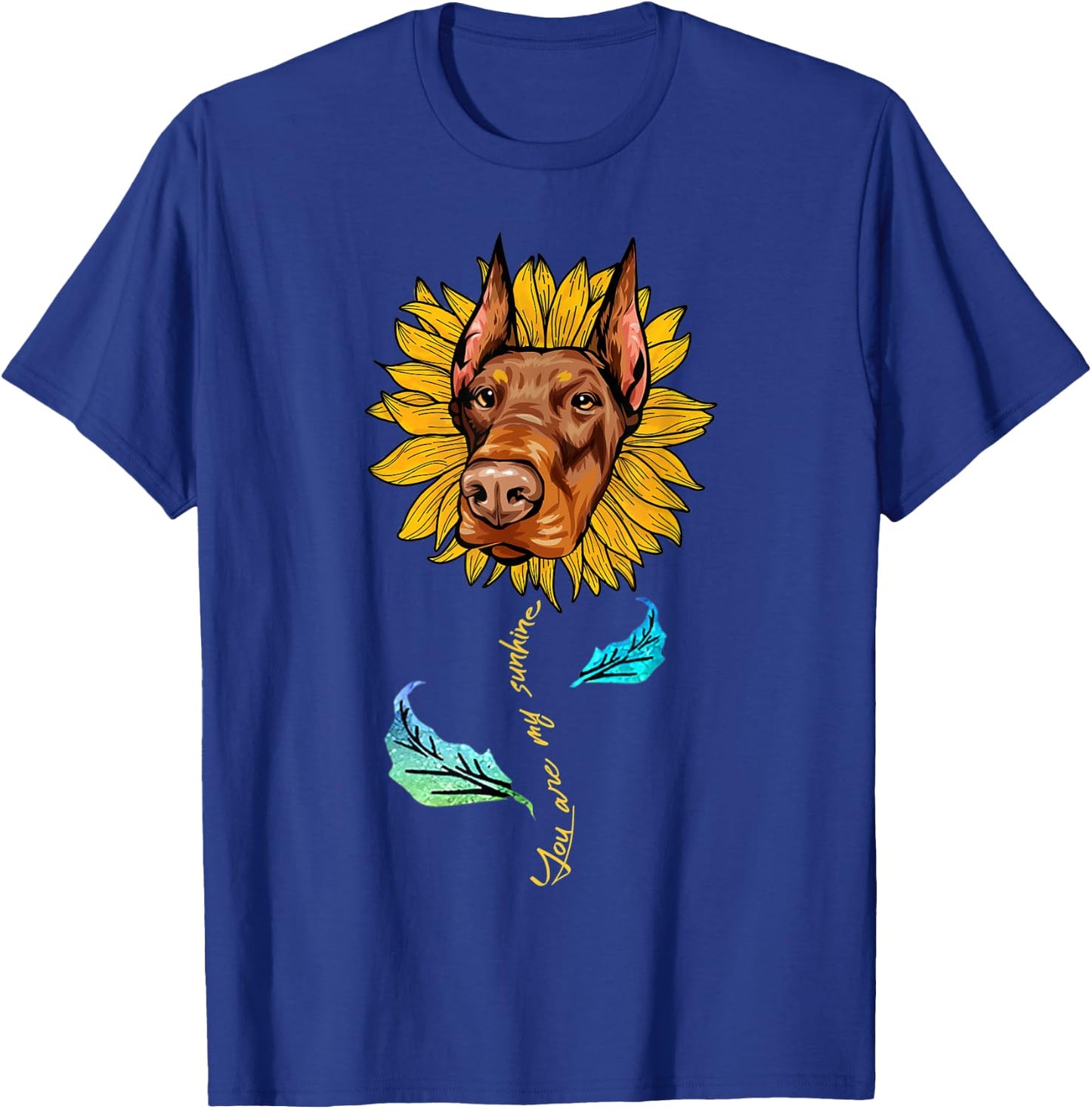 Sunflower Doberman head Funny Dog T-Shirt - T-Shirt | Royal