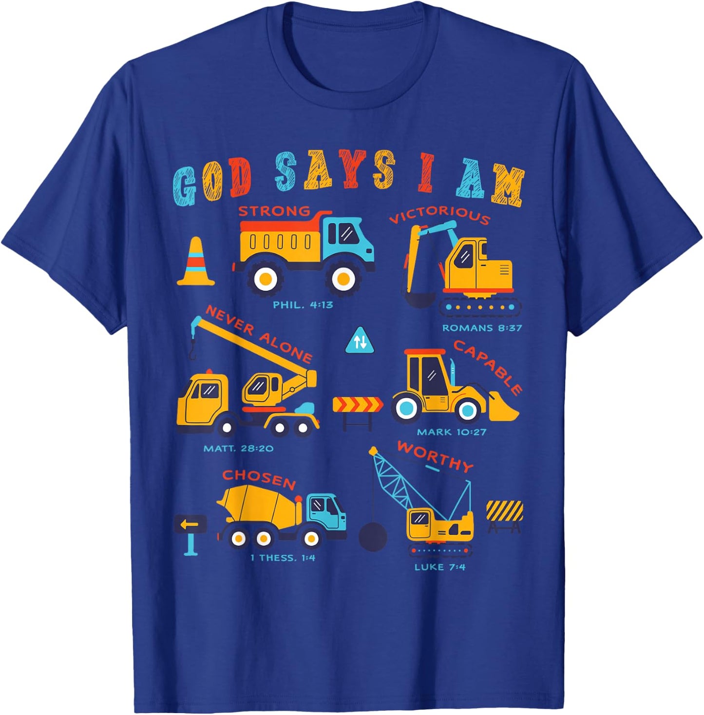 Toddler Kids God Says I Am Construction Bible Verse Truck T-Shirt - T-Shirt | Royal