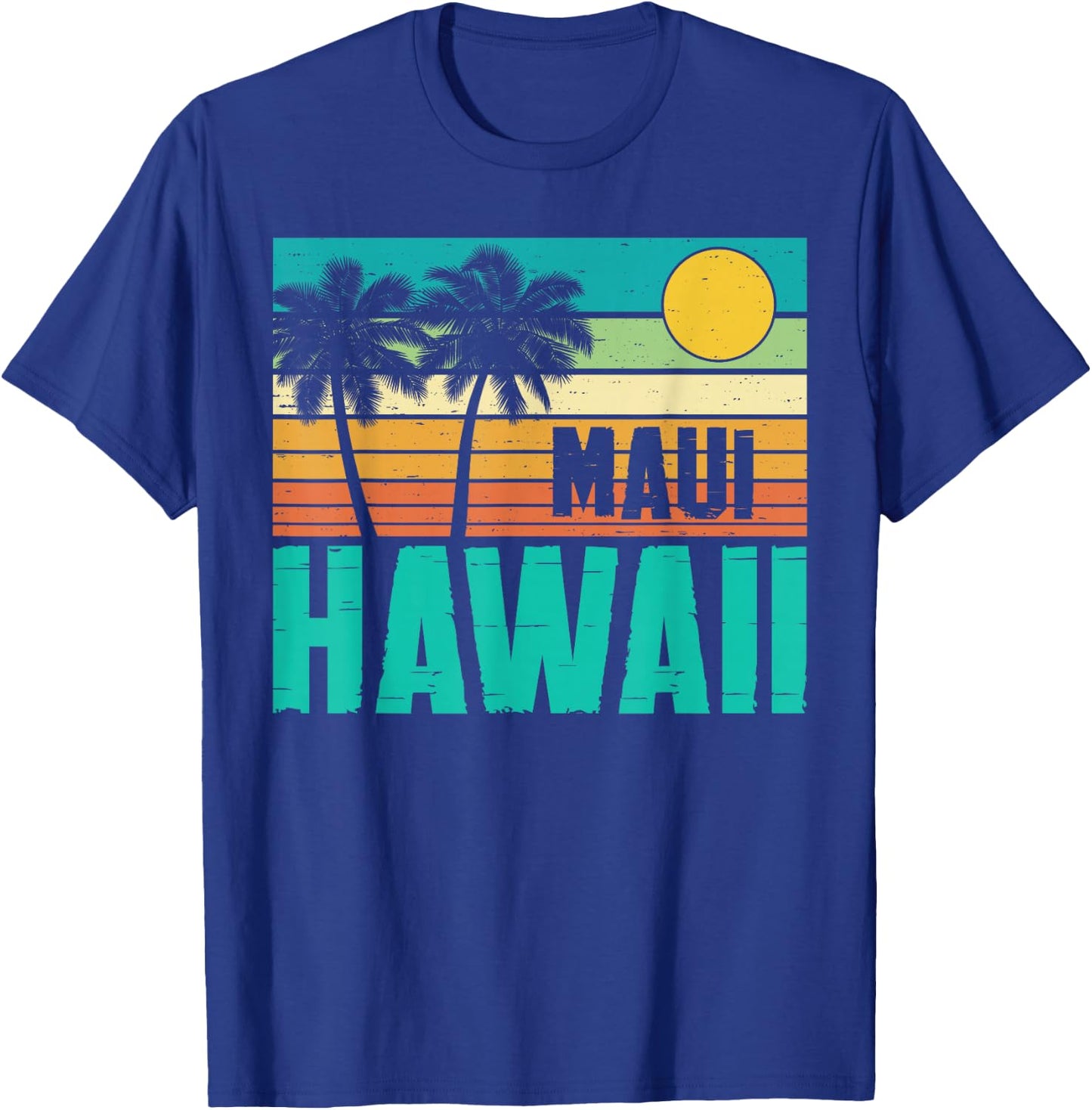 Maui Hawaii Beach Sunset Palm Trees Retro Summer Vacation T-Shirt - T-Shirt | Royal
