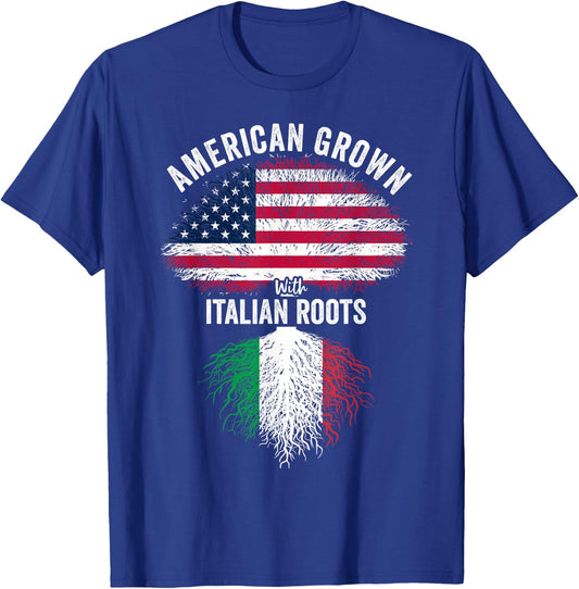American Grown With Italian Roots USA Italia Flag T-Shirt - T-Shirt | Royal