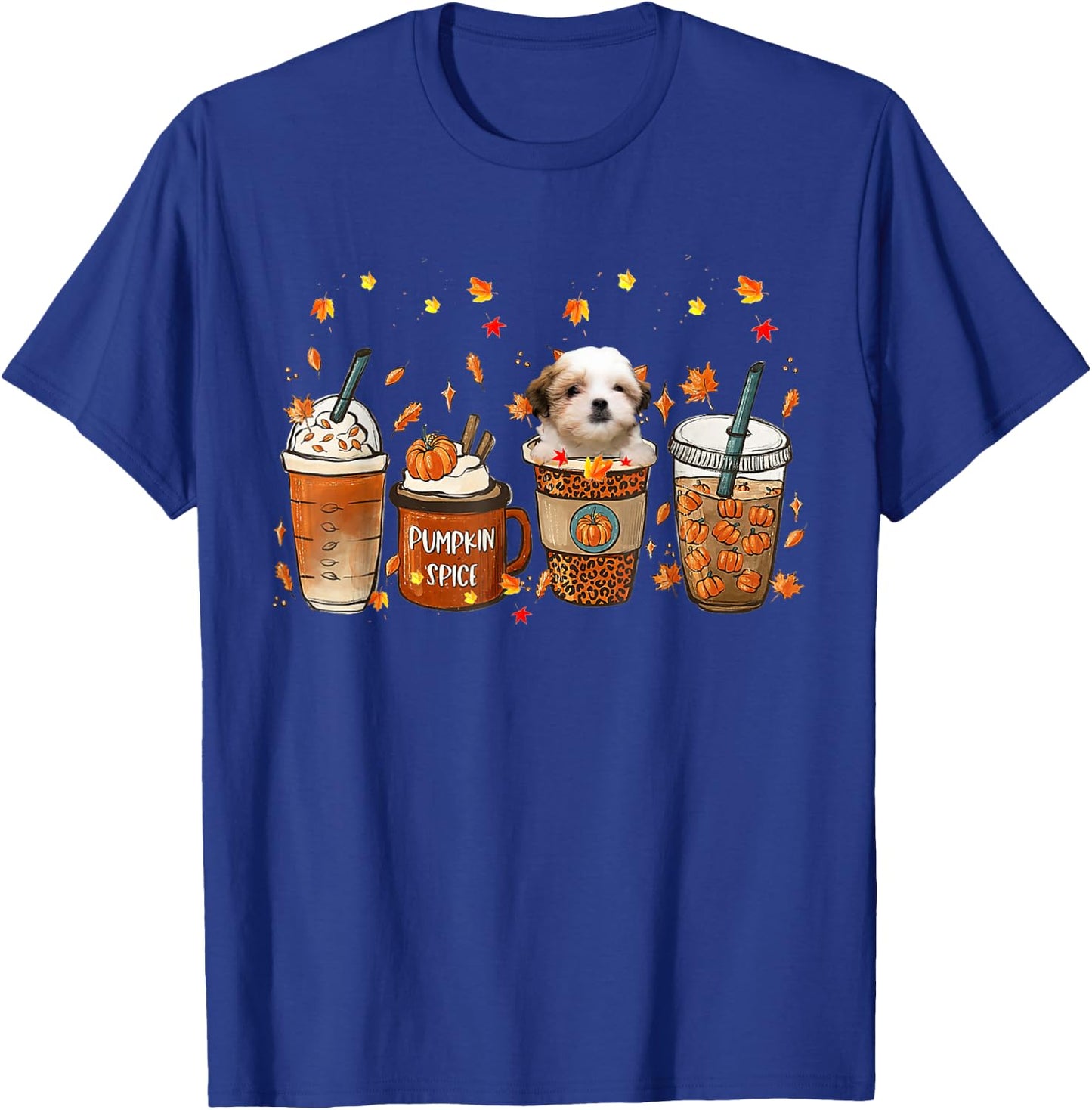 Teddy Bear Dog Fall Coffee Pumpkin Spice Latte Iced Autumn T-Shirt - T-Shirt | Royal