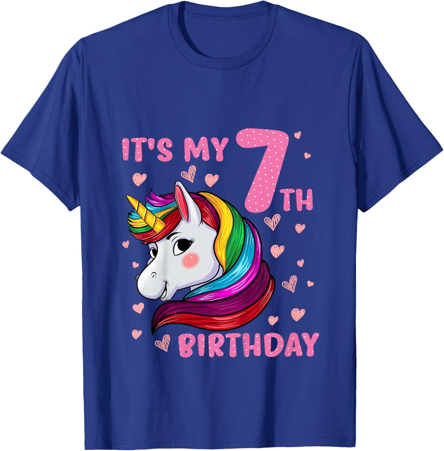 Unicorn Girl 7 Birthday Unicorn It's My 7th Birthday T-Shirt - T-Shirt | Royal