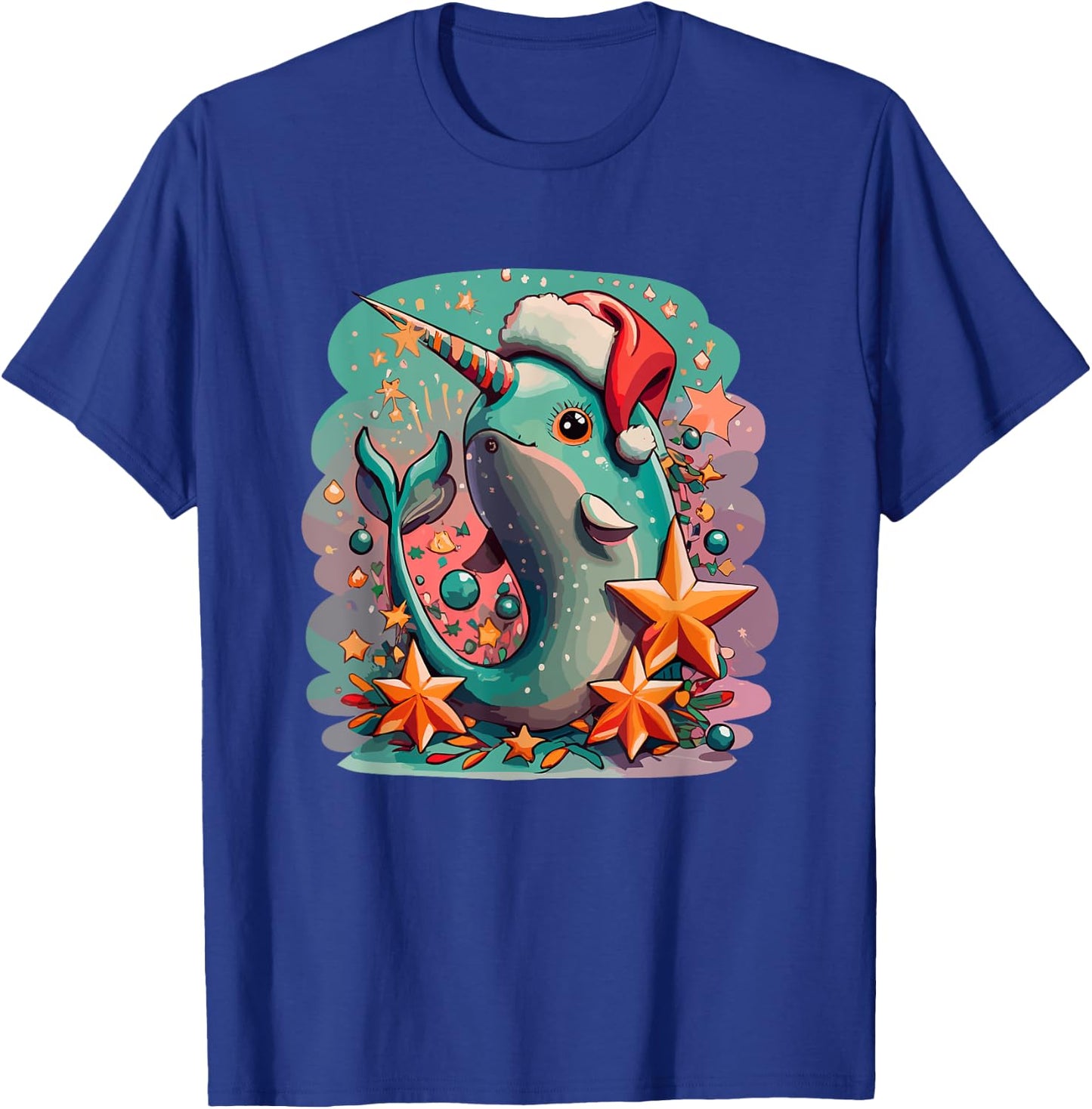 Cute Baby Narwhal Santa Hat Christmas Girls Women Boys Kids T-Shirt - T-Shirt | Royal
