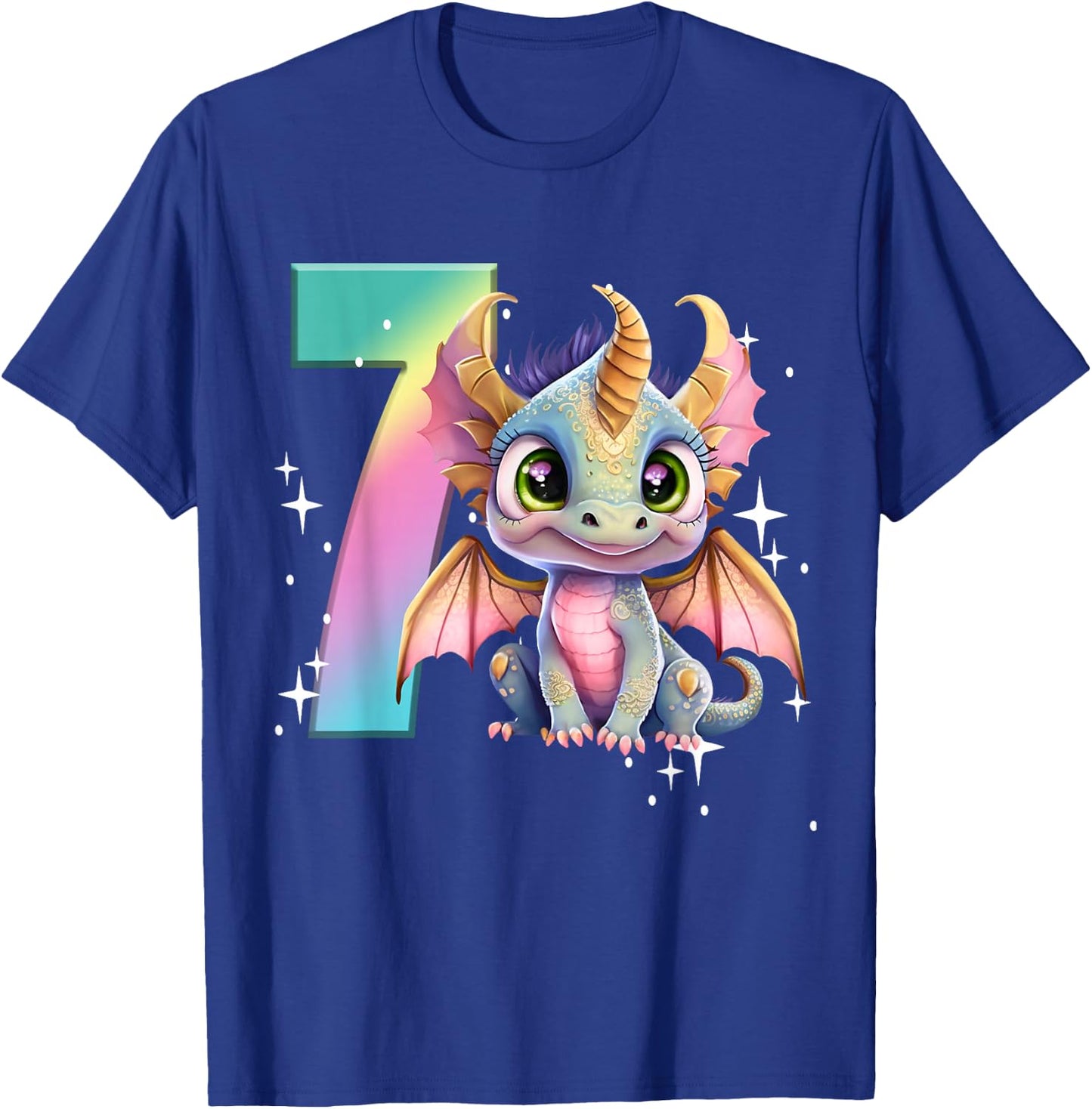 7th Birthday Shirt Dragon Party Rainbow Girl Dragon Seven 7 T-Shirt - T-Shirt | Royal