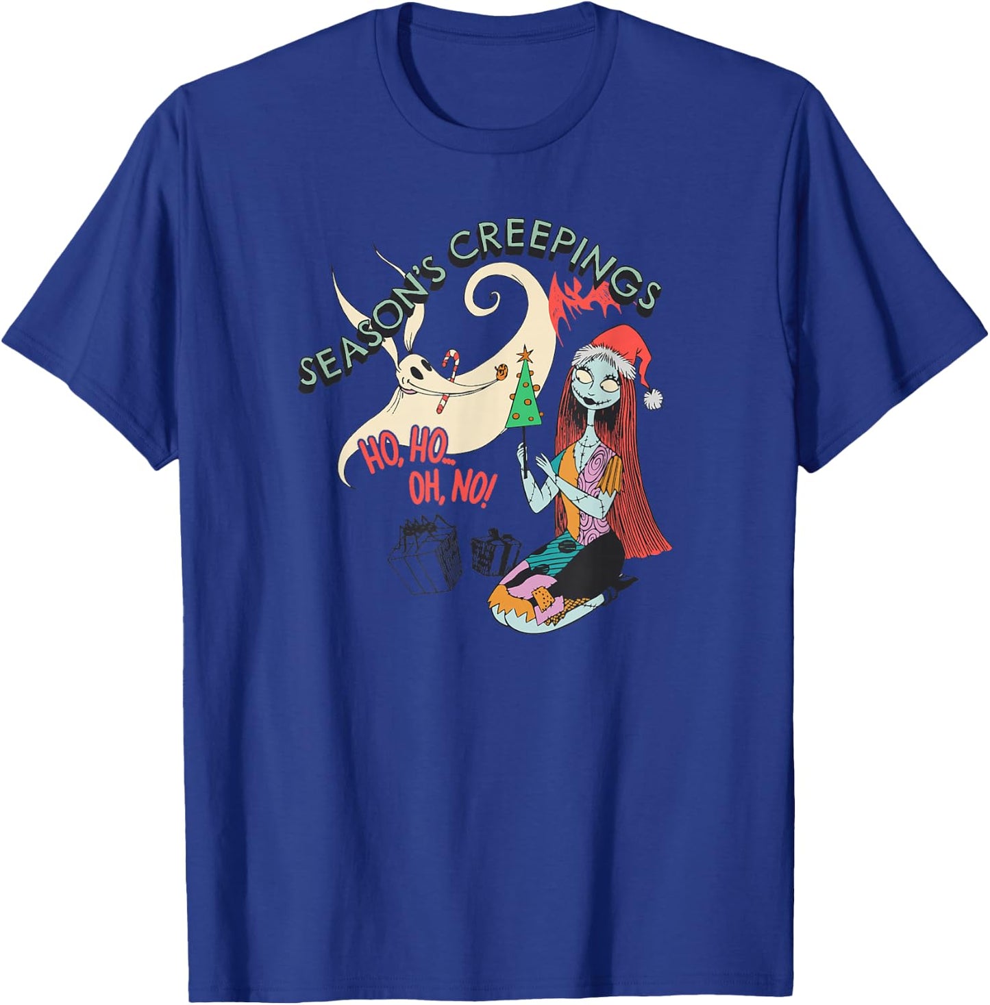 Amazon Essentials Men's Nightmare Before Christmas Sally and Zero Season’s Creepings , Grey Graphic Print, Small T-Shirt - T-Shirt | Royal