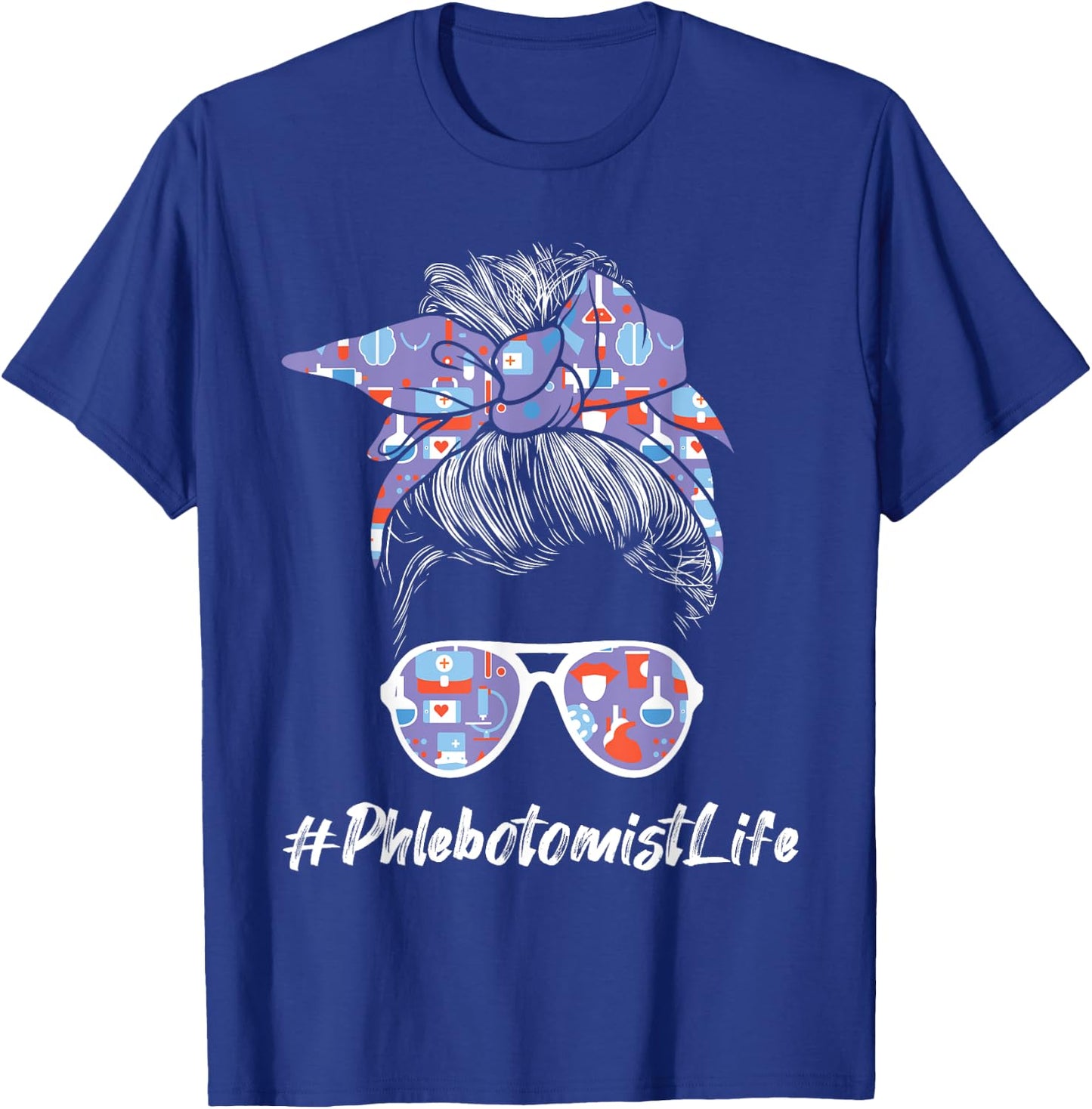Phlebotomist Life - Woman Messy Hair Phlebotomy Technician T-Shirt - T-Shirt | Royal
