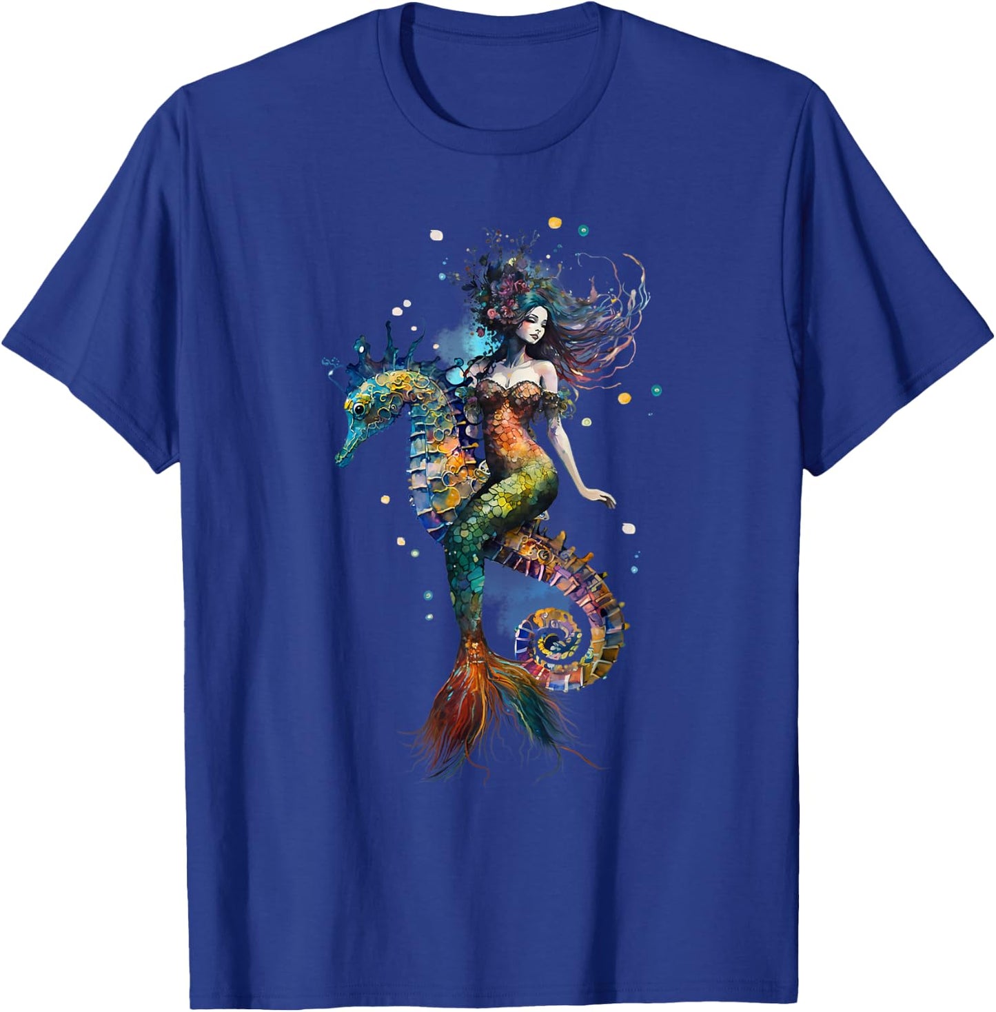 Mermaid Riding Seahorse Fantasy Ocean Mythical Creature T-Shirt - T-Shirt | Royal