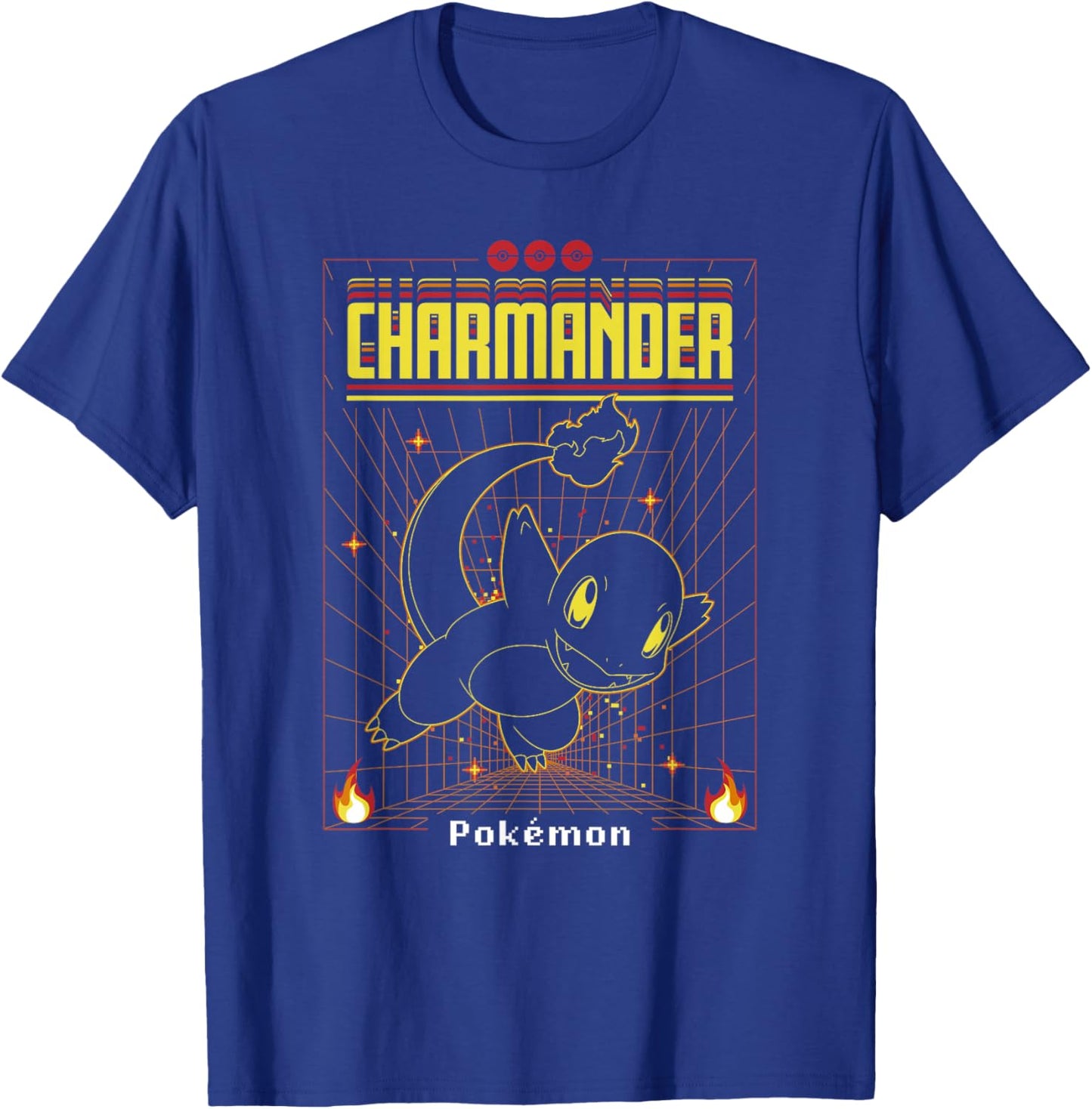 Pokémon Charmander 3D Grid Schematic T-Shirt - T-Shirt | Royal