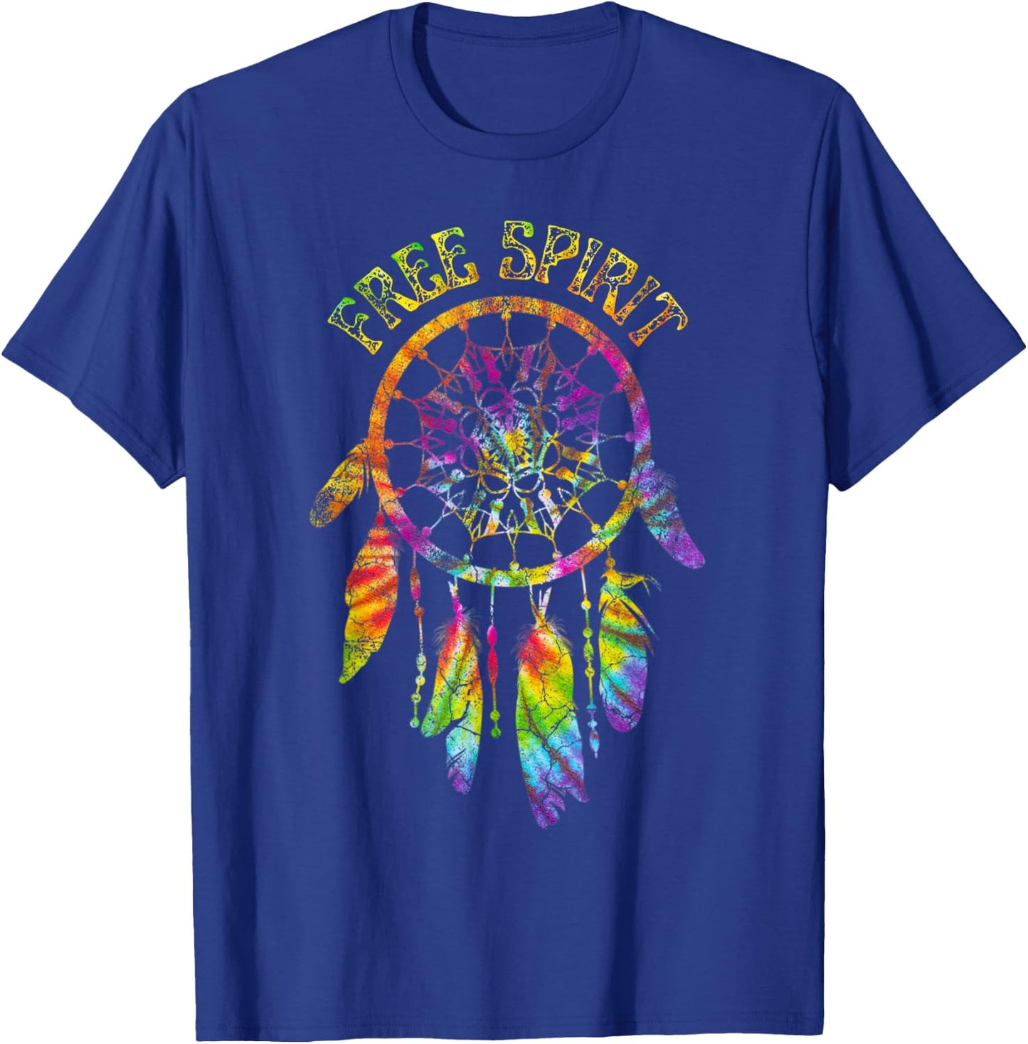 Free Spirit Tie Dye Groovy Dream Catcher Feathers Tribal T-Shirt - T-Shirt | Royal