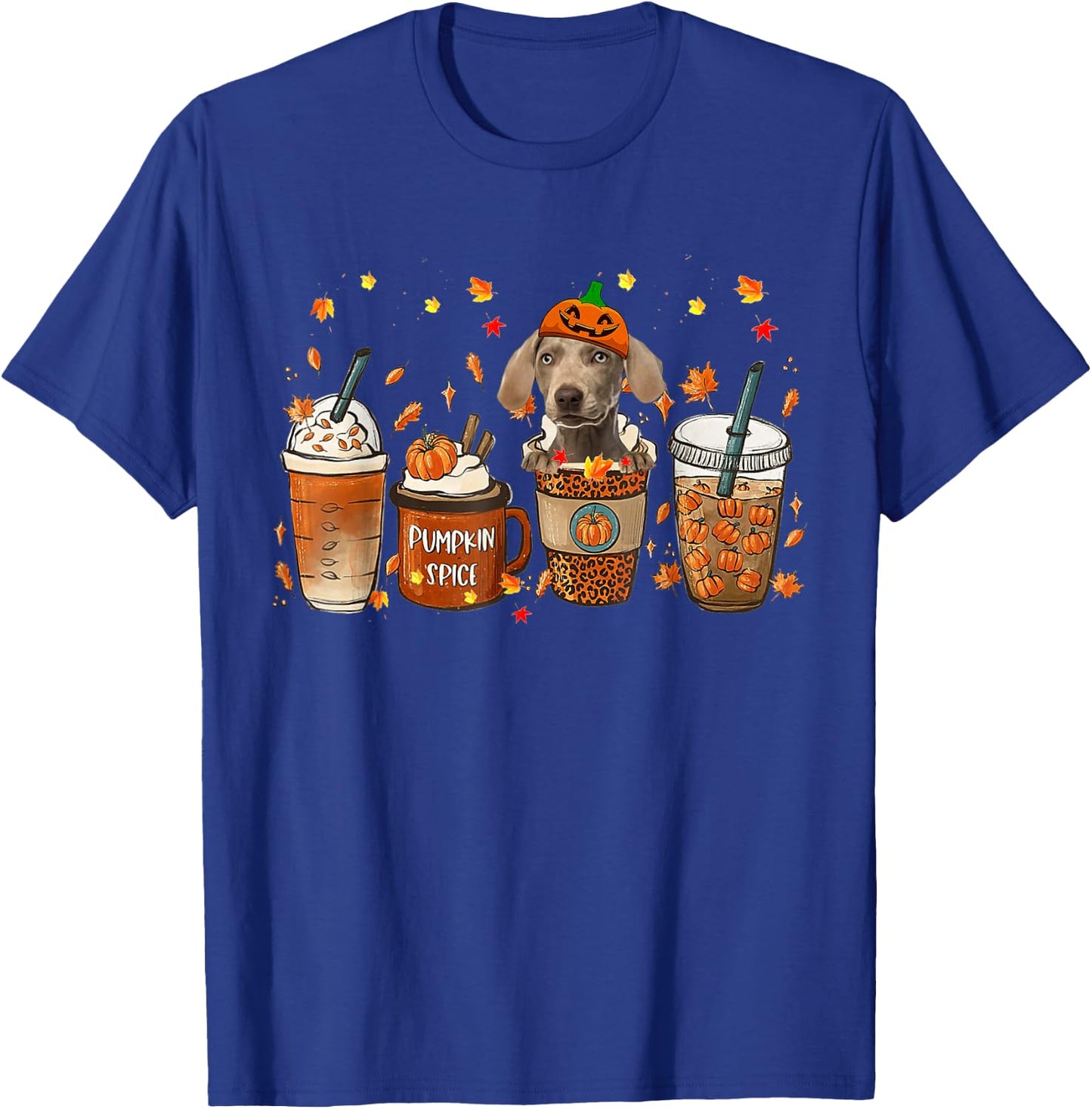 Weimaraner Fall Coffee Pumpkin Spice Latte Iced Autumn T-Shirt - T-Shirt | Royal