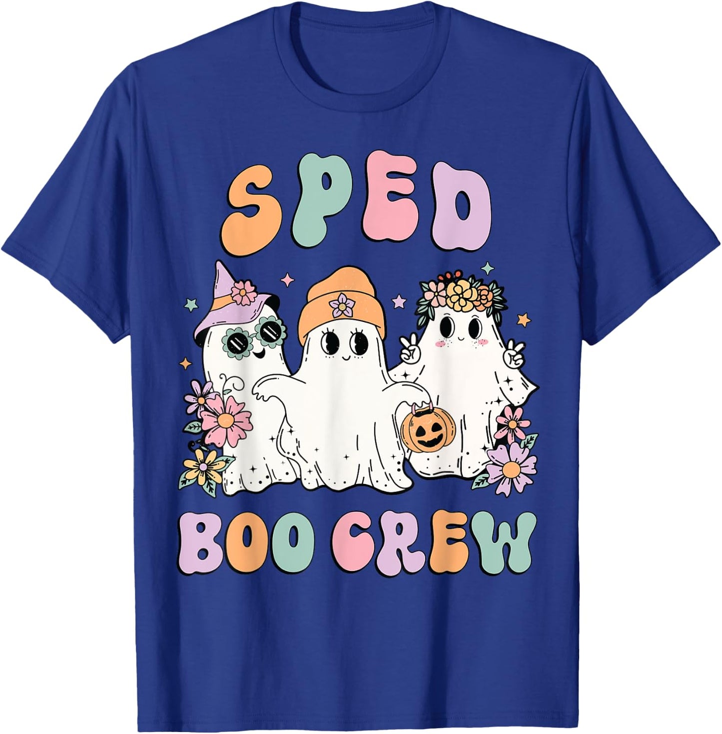 SPED Boo Crew Halloween Floral Ghost Special Ed SPED Teacher Women Kids T-Shirt - T-Shirt | Royal
