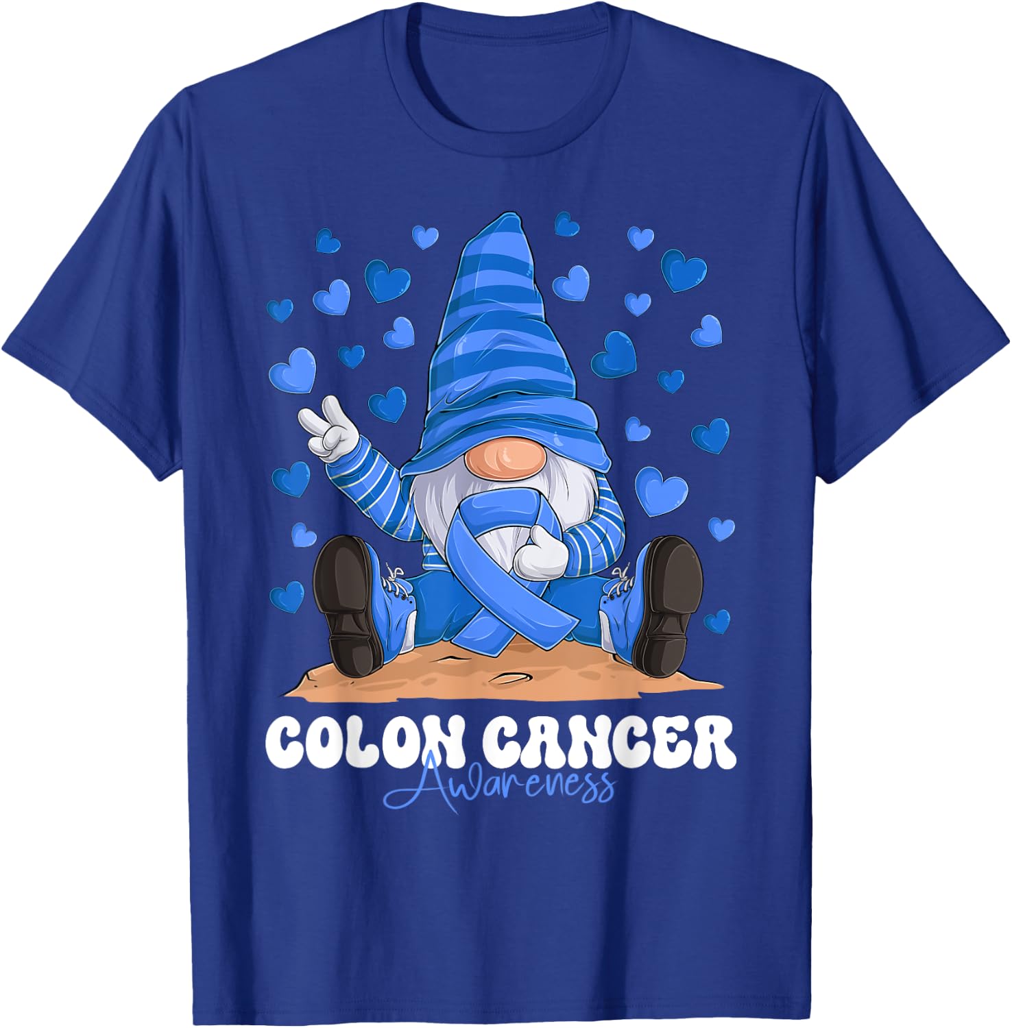 Colon Cancer Awareness Month Blue Ribbon Gnome T-Shirt - T-Shirt | Royal