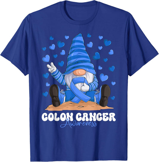 Colon Cancer Awareness Month Blue Ribbon Gnome T-Shirt - T-Shirt | Royal