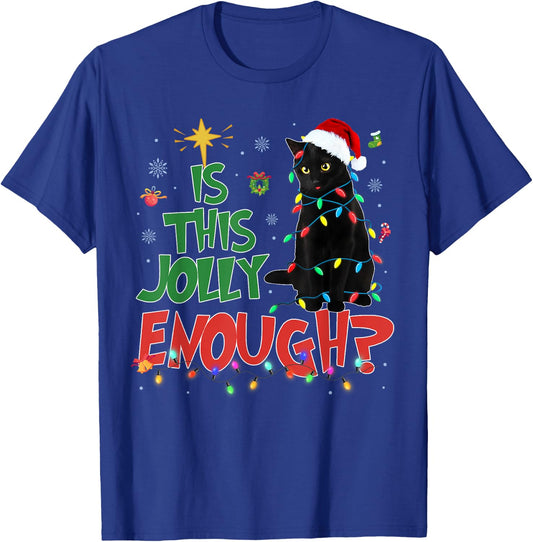 Is This Jolly Enough Black Cat Merry Christmas Tree Lights T-Shirt - T-Shirt | Royal