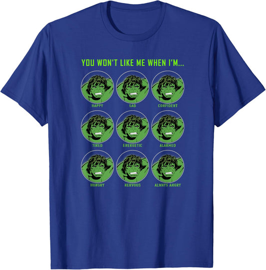 Marvel Hulk Classic Comic Expressions Of Hulk Grid T-Shirt - T-Shirt | Royal