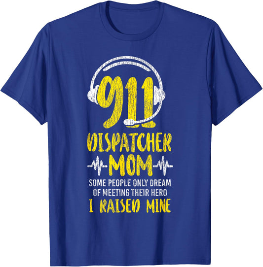 911 Dispatcher Thin Gold Yellow Line Mom 911 Dispatcher Mom T-Shirt - T-Shirt | Royal