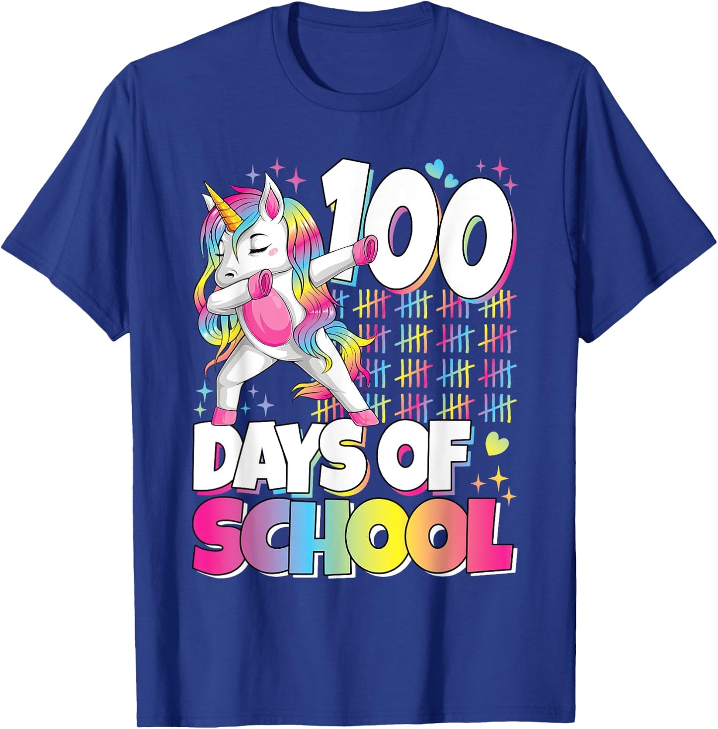 Cute 100 Days Of School Unicorn 100th Day Of School Girls T-Shirt - T-Shirt | Royal