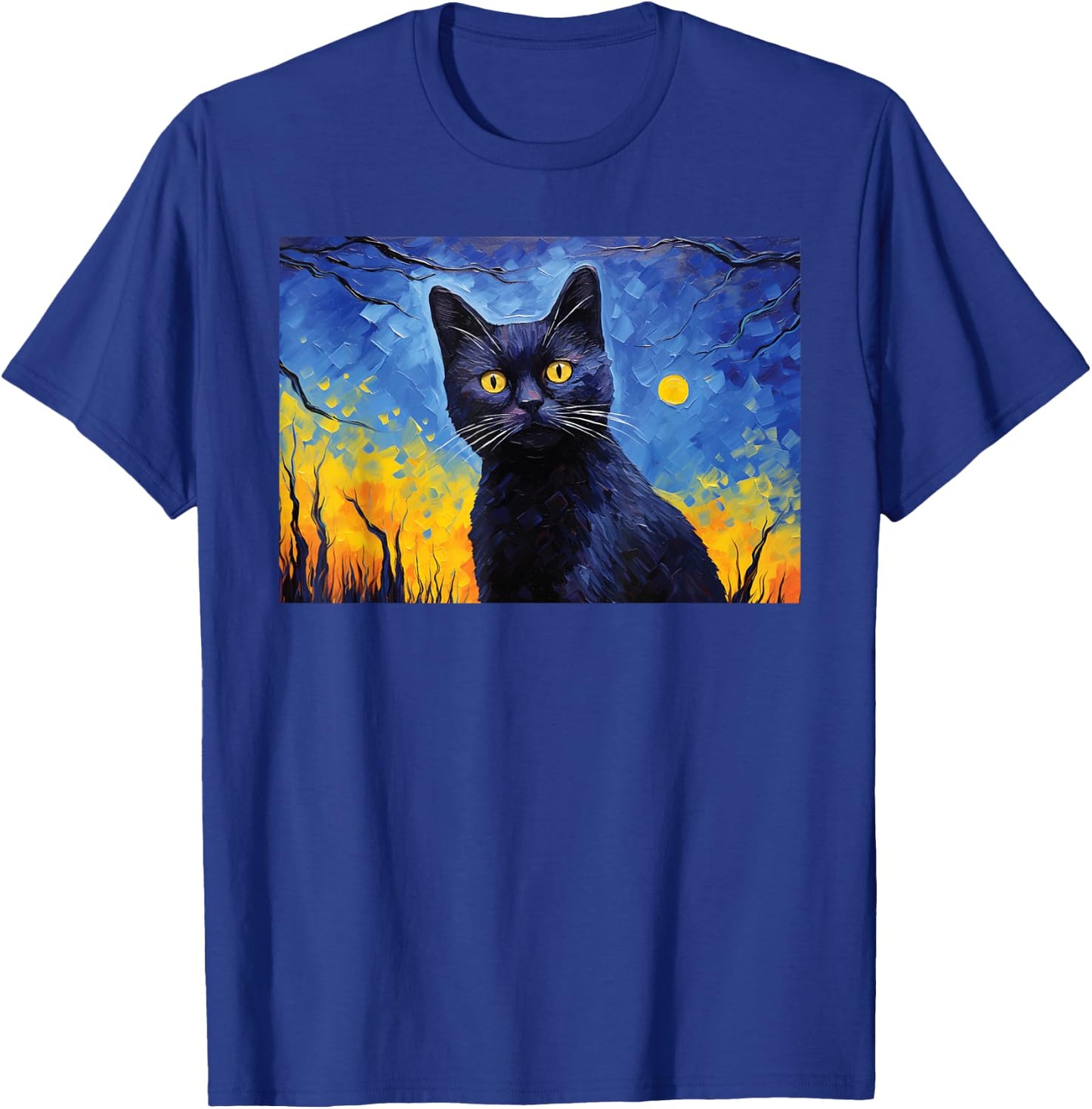 black cat Painting art Starry Night kitty kitten Van Gogh Men Women Kids T-Shirt - T-Shirt | Royal